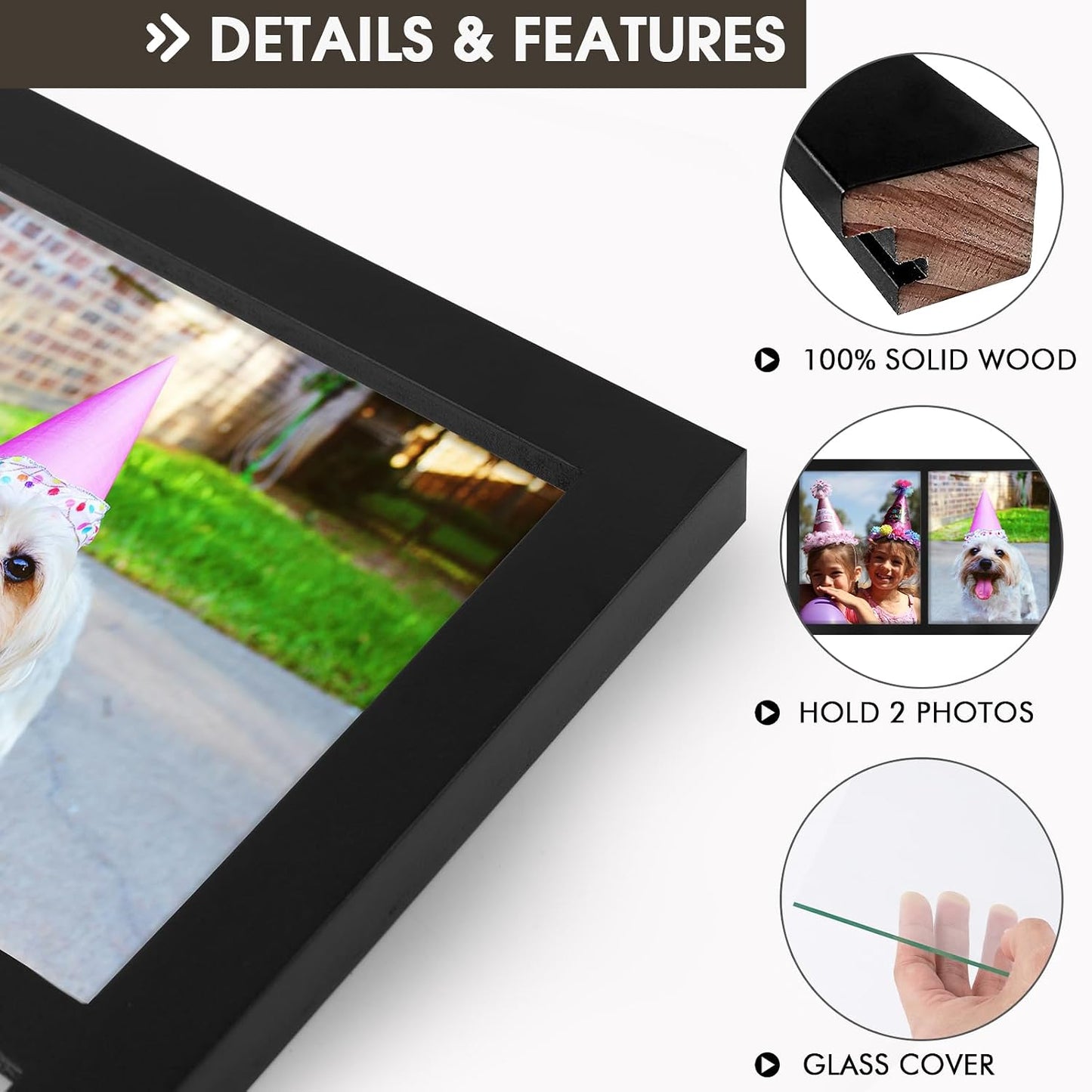 Golden State Art, 8x10 Double Picture Frame, Display Two 8x10 Photos(Black) | Solid Wood- Real Glass for Wall Mounting