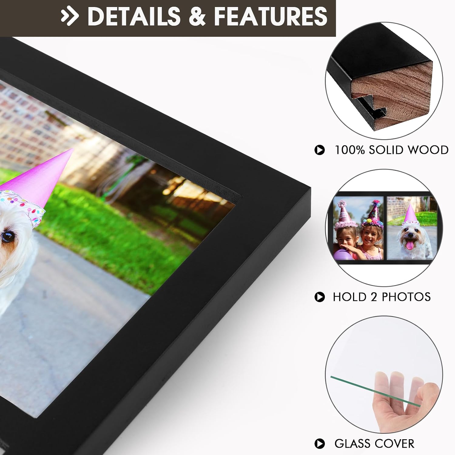 Golden State Art, 8x10 Double Picture Frame, Display Two 8x10 Photos(Black) | Solid Wood- Real Glass for Wall Mounting