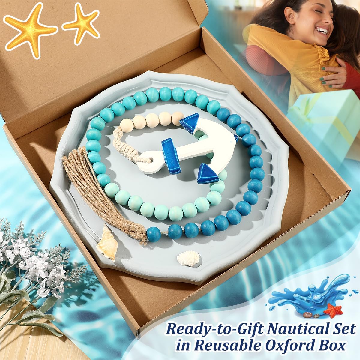 Ship Anchor Wood Bead Garland / Blue