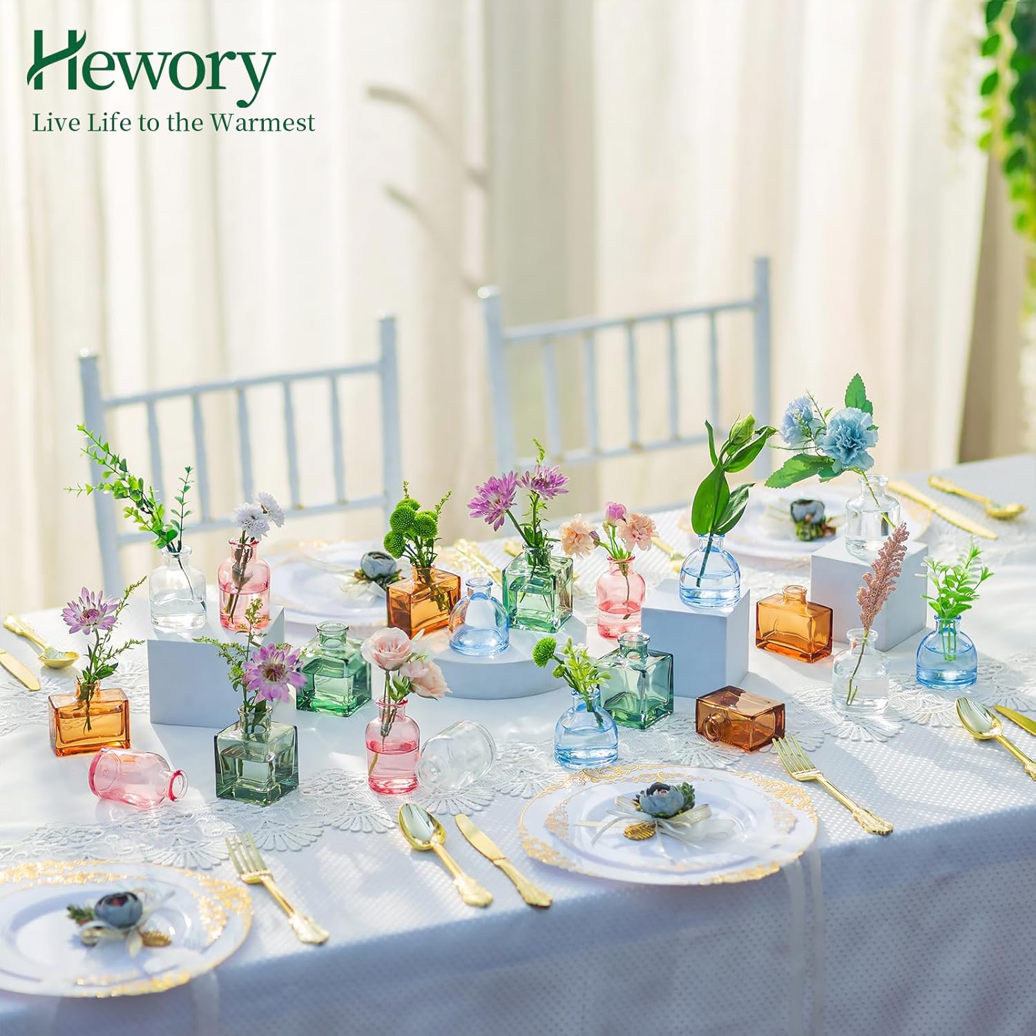 Small Glass Bud Vases for Centerpieces / Colored / Mini / Set of 20