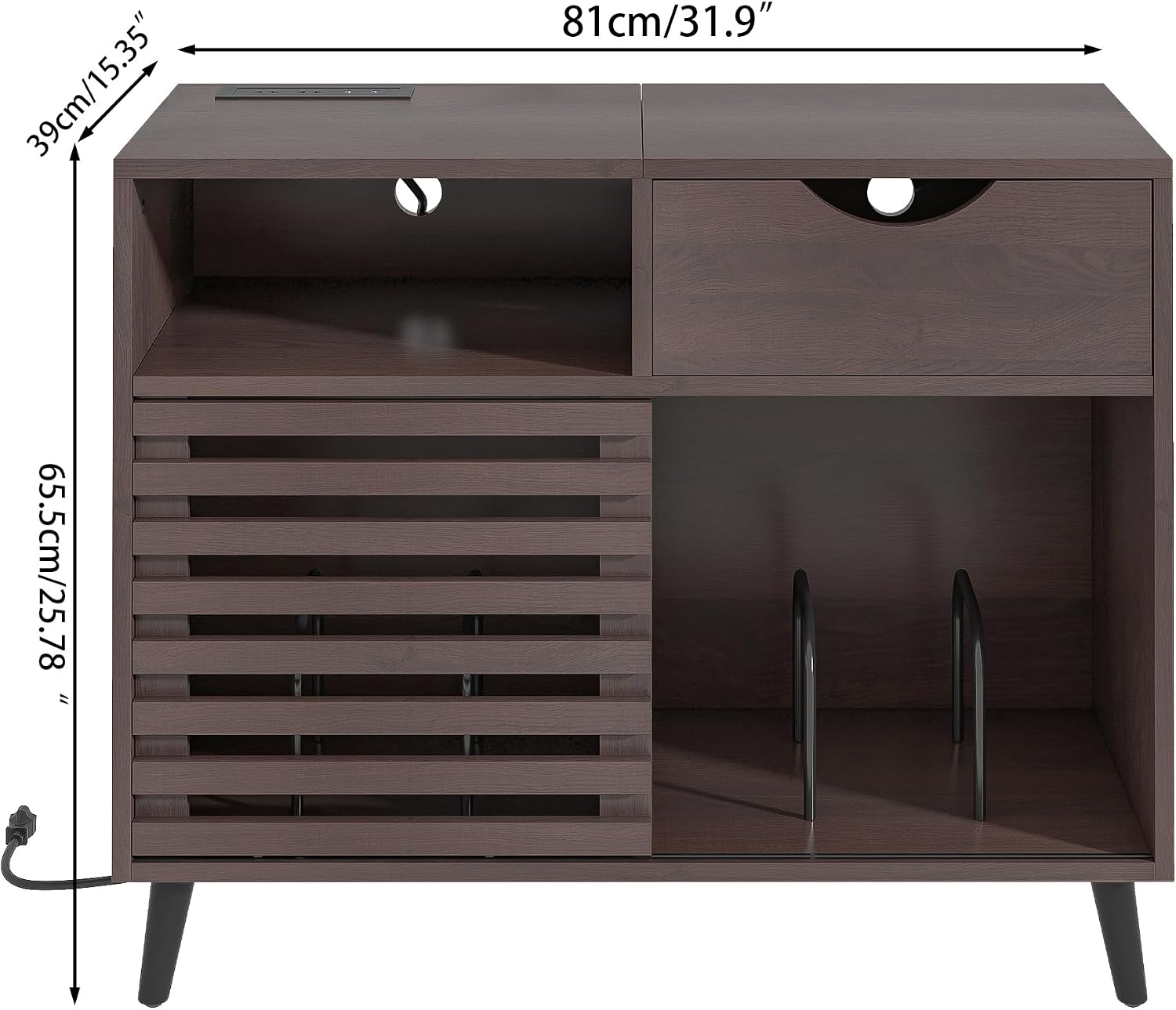 Record Player Stand, Vinyl Record Cabinet Holds Up to 200 Albums | Vinyl Storage Cabinet with Power Outlet, Turntable