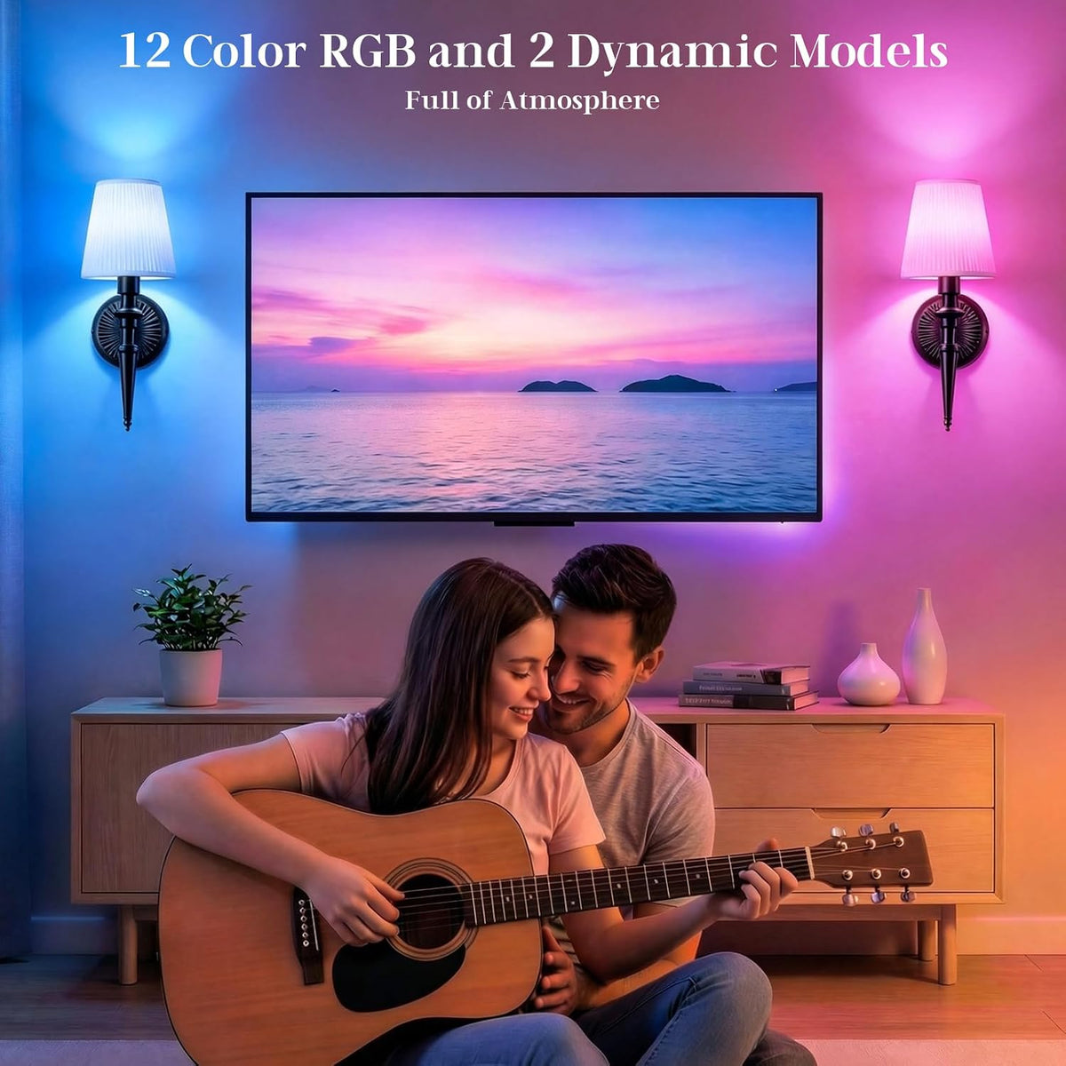 Battery Operated Wall Sconces Set of 2, Wireless Rechargeable Wall Lights with 12 RGB Colors and 3CCT Dimmable, Small