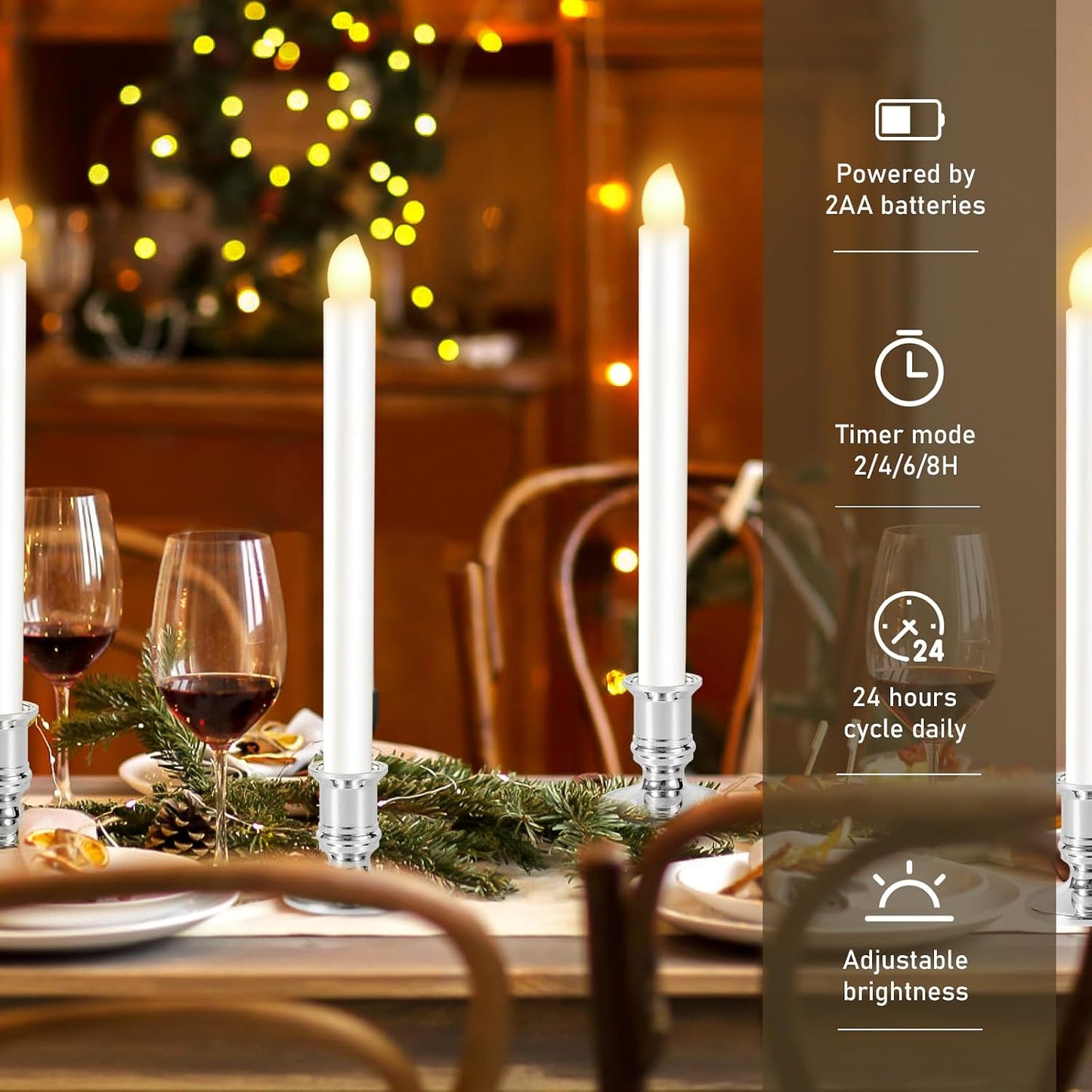 8 Pack Christmas Window Candles, Battery Operated Window Candles with Timer Remote, LED Window Candle with Candle