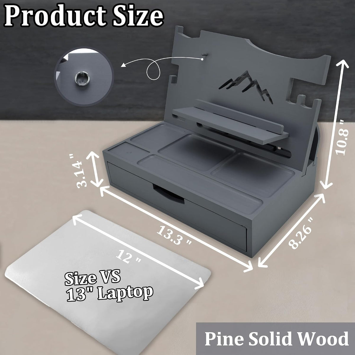 Nightstand Organizer for Men with Large Drawer, Wood Phone Docking Station for Phone, Apple Watch, Wallet & Keys, Ideal
