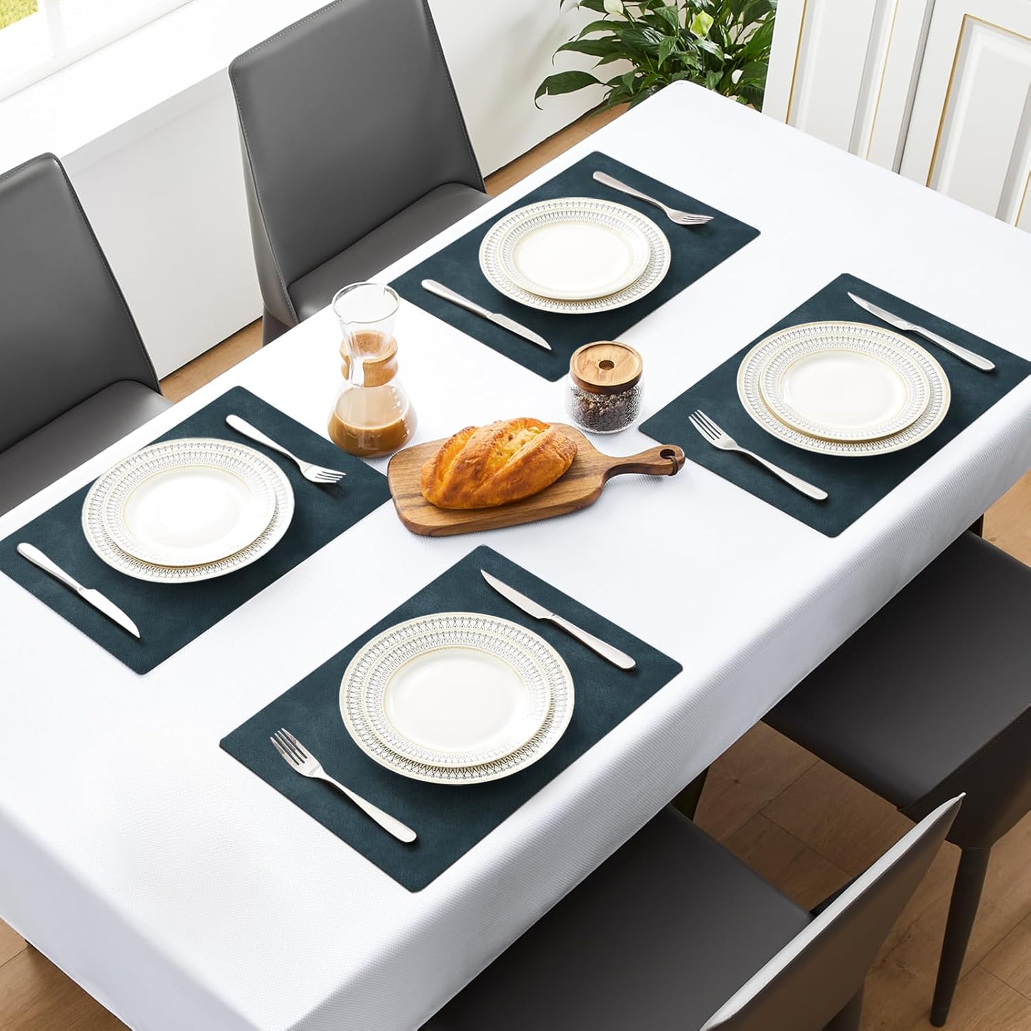 MOSAYT Vinyl Placemats Set of 12-12 X 17 Inch - Faux Leather 100% Waterproof Oil-Proof Wipeable PU Place Mats, Heat