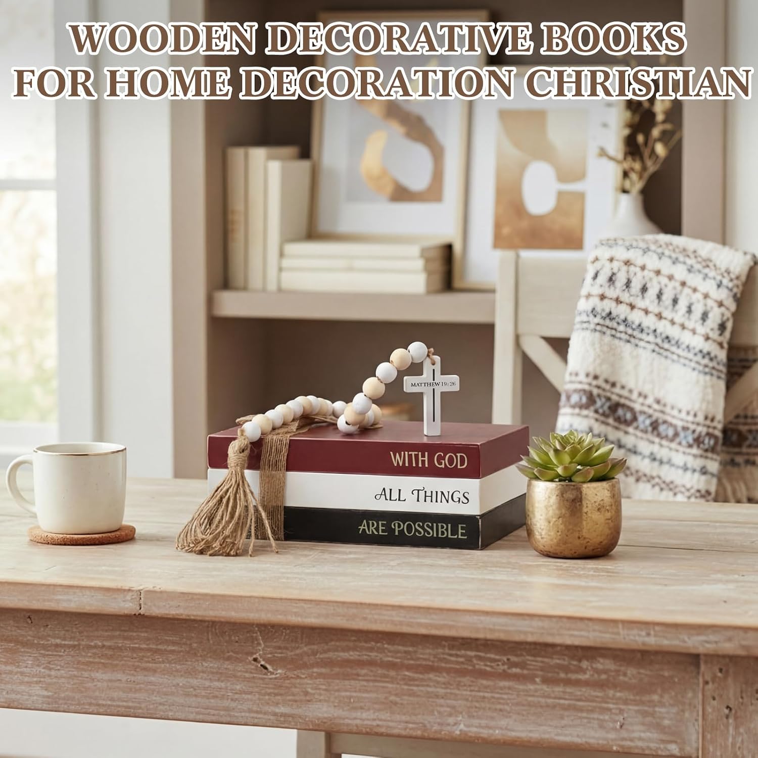 Wooden Farmhouse Decorative Books / Christian / White / Set of 4