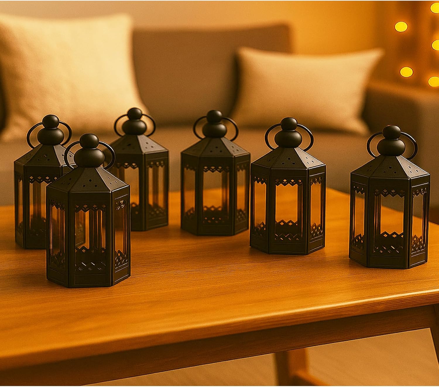 Vela Lanterns Tea Light Candle Holders, Mini Table Centerpieces, Black | Halloween & Wedding Decor, Decorative Indoor
