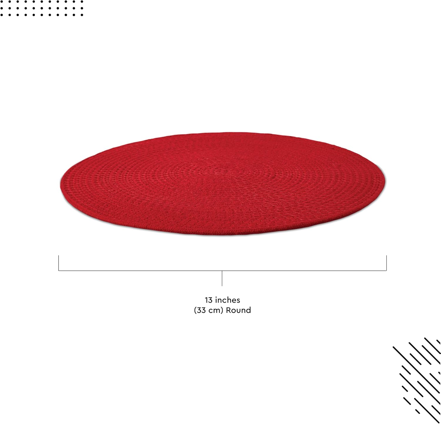 Encasa XO Placemats, Round Cotton Dining Table Mats 13" | Red, Handcrafted Ribbed Texture | Heat Resistant Trivets