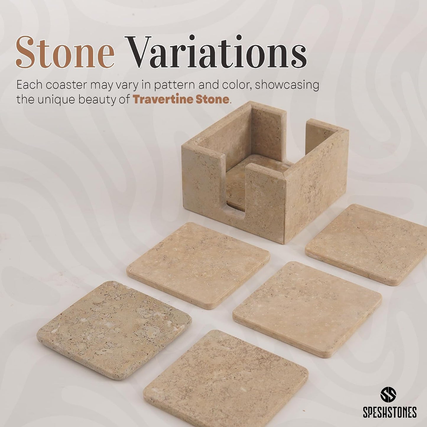 Holder / Stone Drink Coasters / Travertine Coasters with Holder / 3.5 Inch / Set of 6