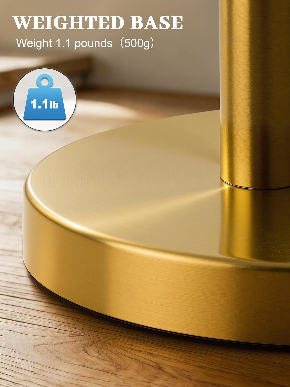 SMARTAKE Paper Towel Holder Countertop, Non-Slip Weighted Base, Gold | Freestanding Kitchen Roll Dispenser, Rustproof