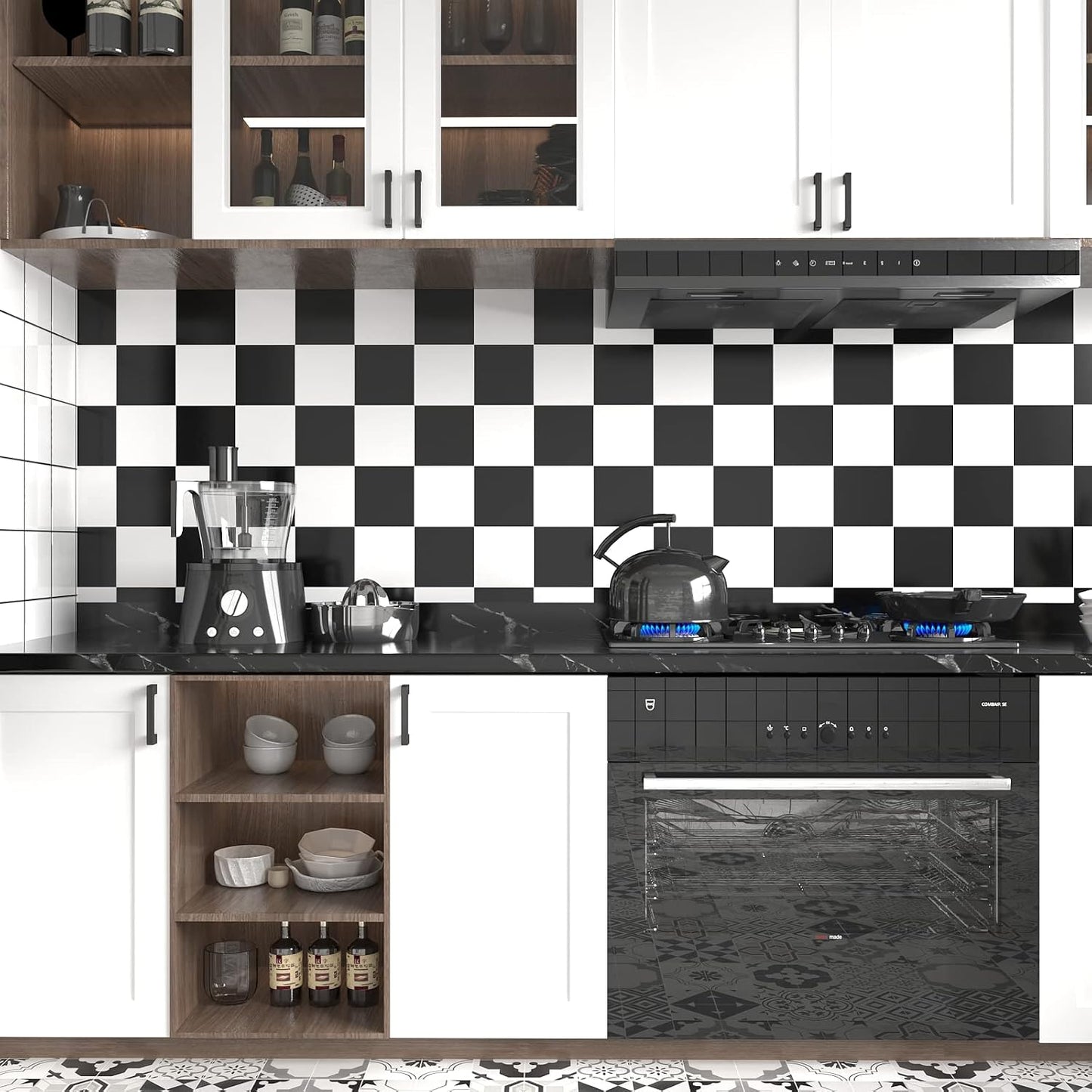 Thick Checkered Wallpaper 32''x118'' and White Peel and Stick Wallpaper Checkered / 32 x 118 / Black