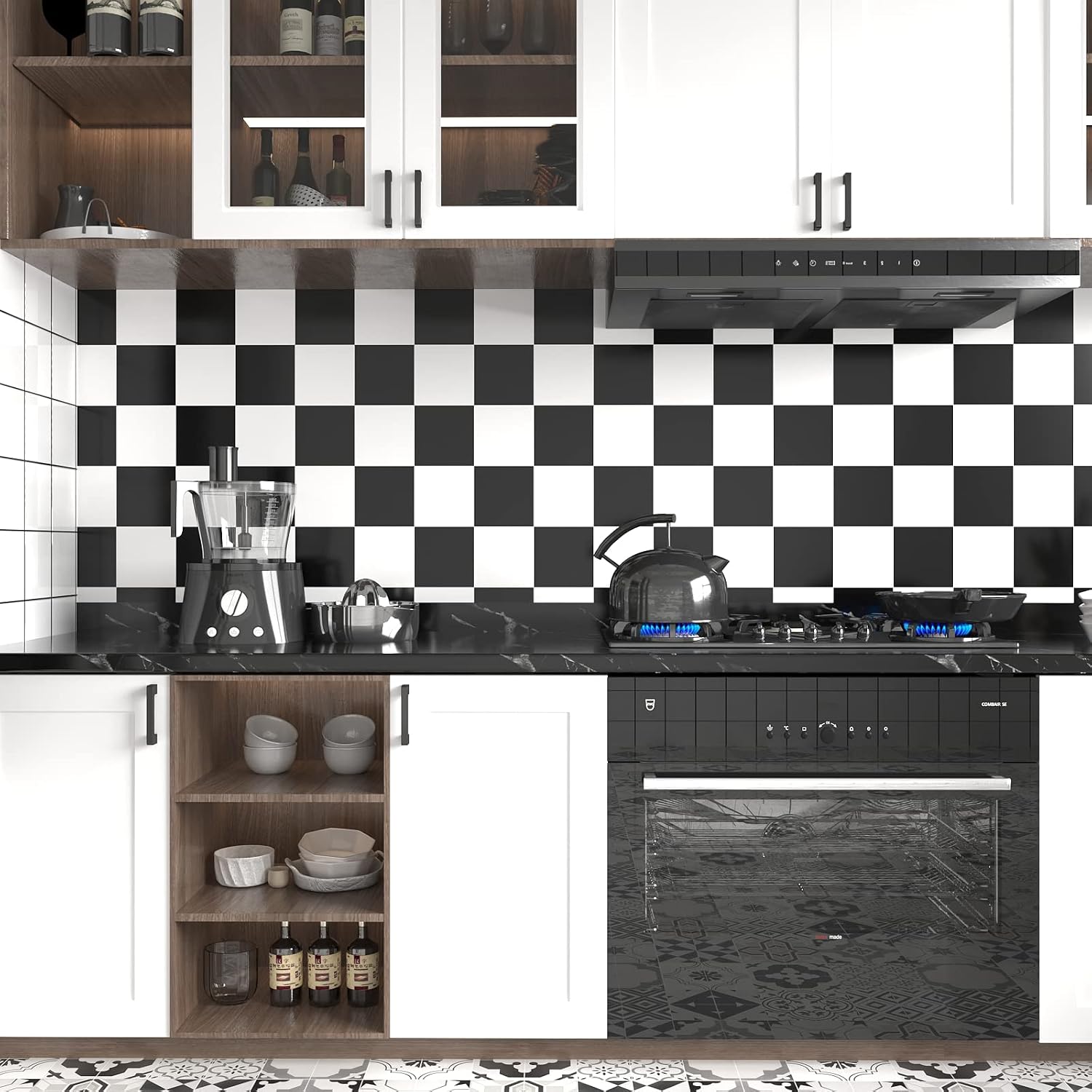 Thick Checkered Wallpaper 32''x118'' and White Peel and Stick Wallpaper Checkered / 32 x 118 / Black