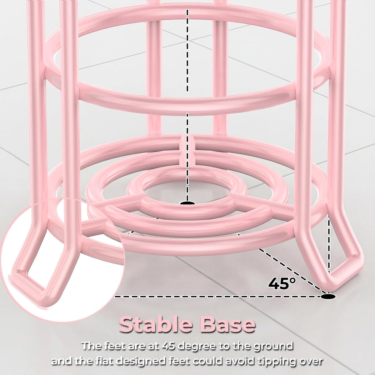 TomCare Toilet Paper Holder Stand Free Standing, Holds 4 Mega Rolls, Pink | Tool-Free Assembly, Detachable Metal Wire