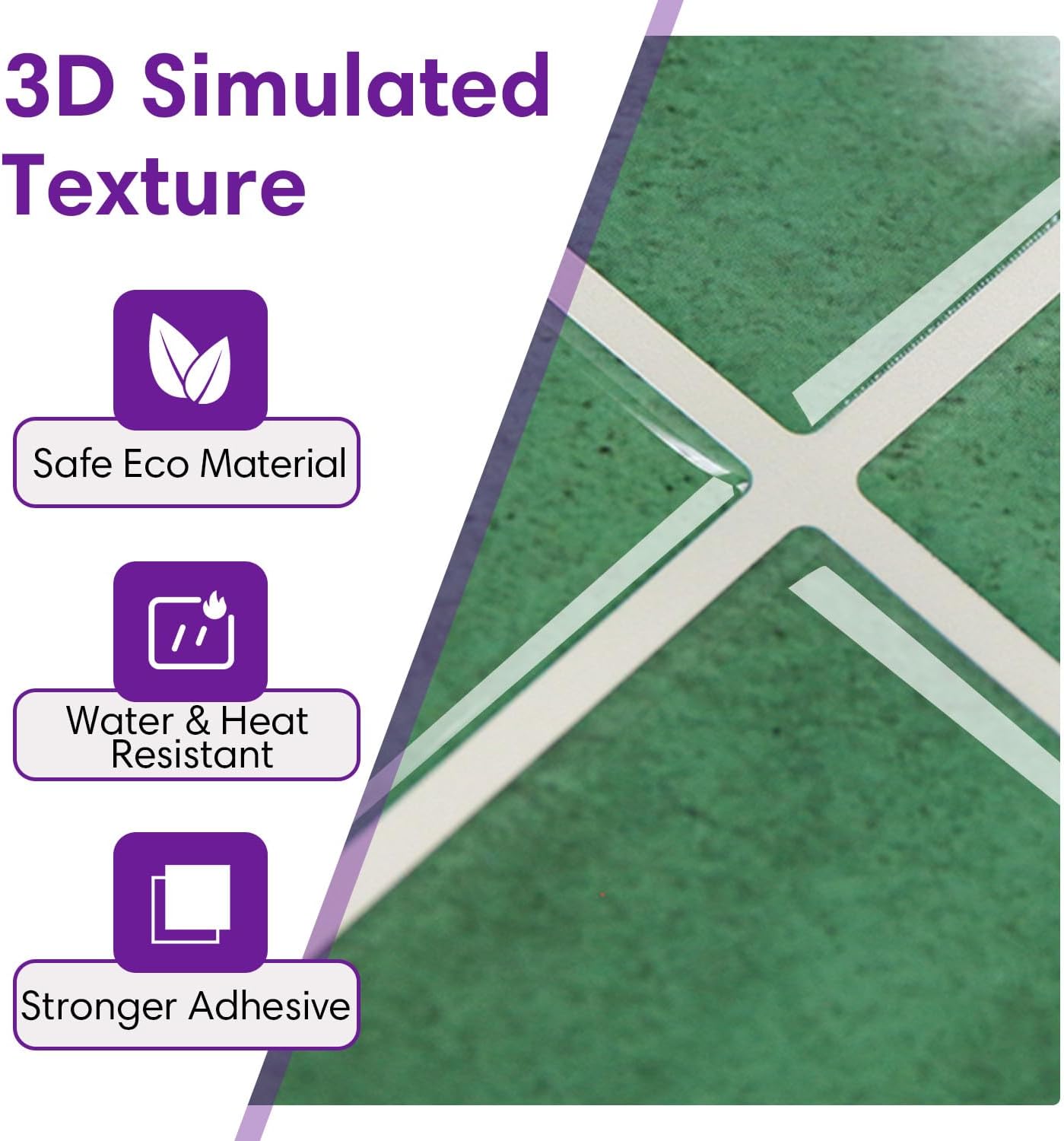 Thicker Peel and Stick Backsplash Tiles- of " -3D Adhesive Glossy / Dark Green / 12 x 12 / Set of 10
