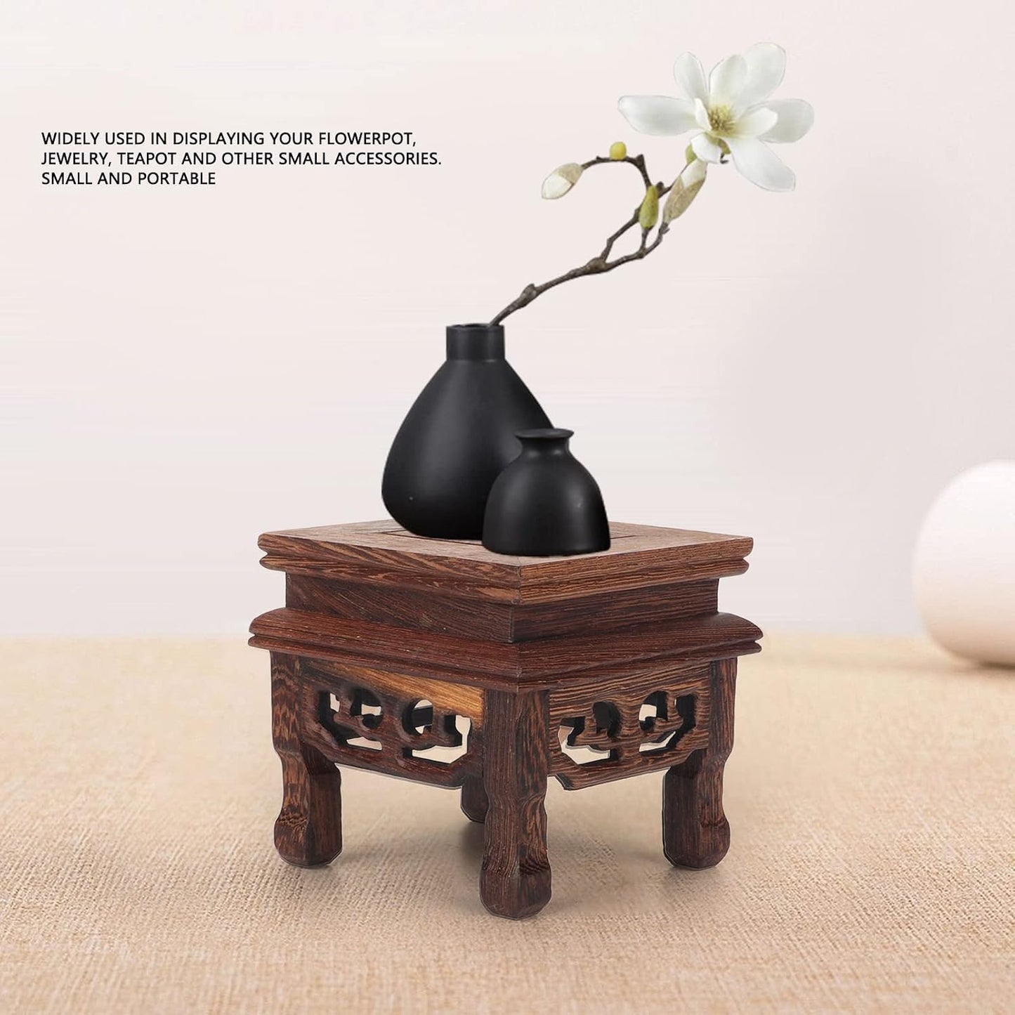 Mini Wooden Stool Display Stand Chinese Style Flower Pot Display Rack Garden Planter Support