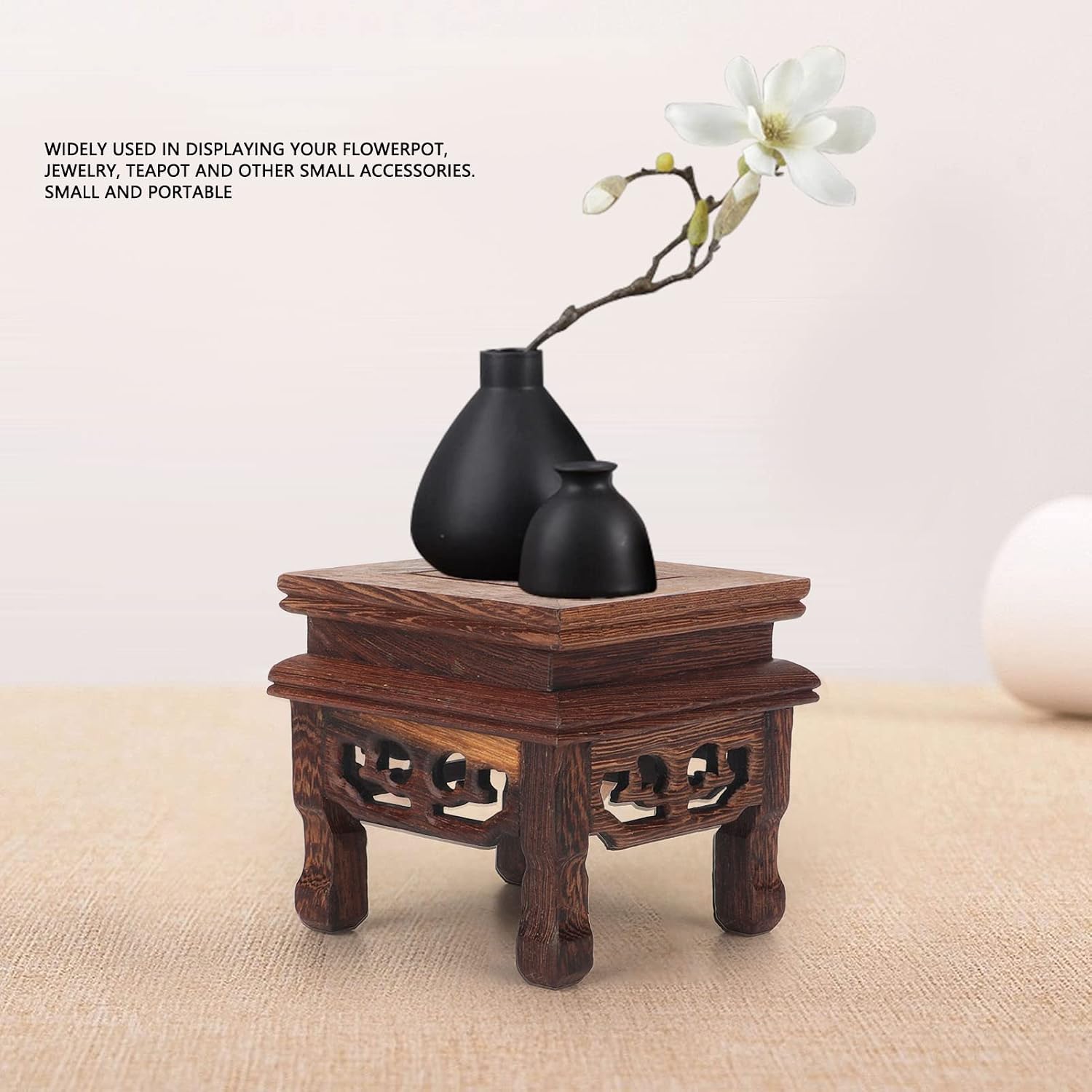 Mini Wooden Stool Display Stand Chinese Style Flower Pot Display Rack Garden Planter Support