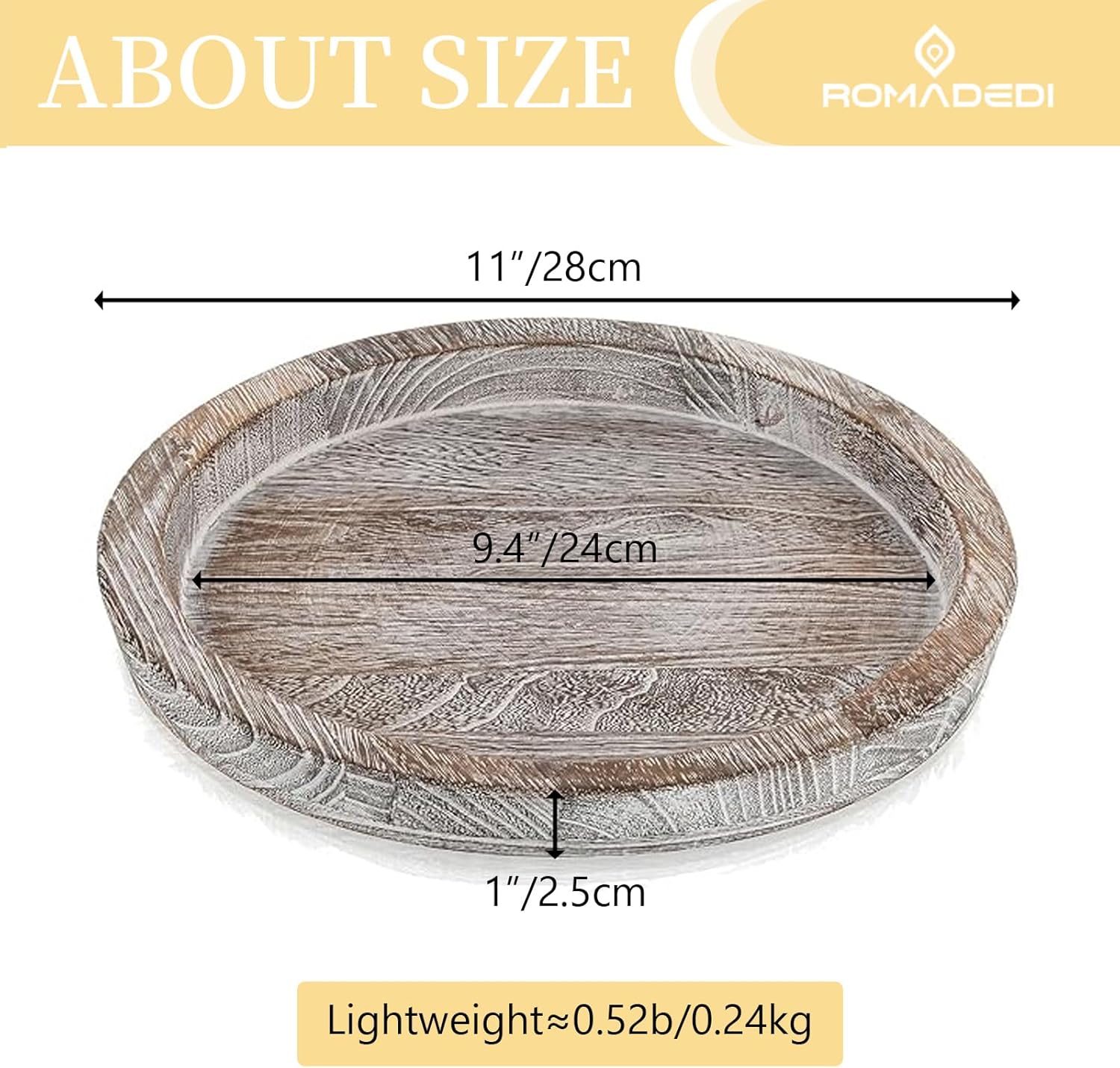 Round Wood Tray Home Decor / Whitewashed