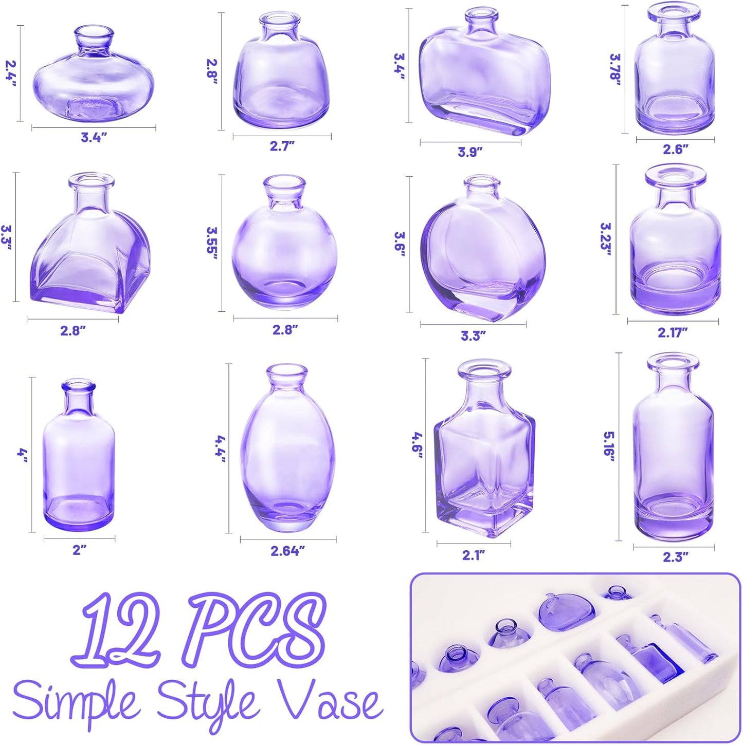 Glass Bud Vases / Purple / Set of 12
