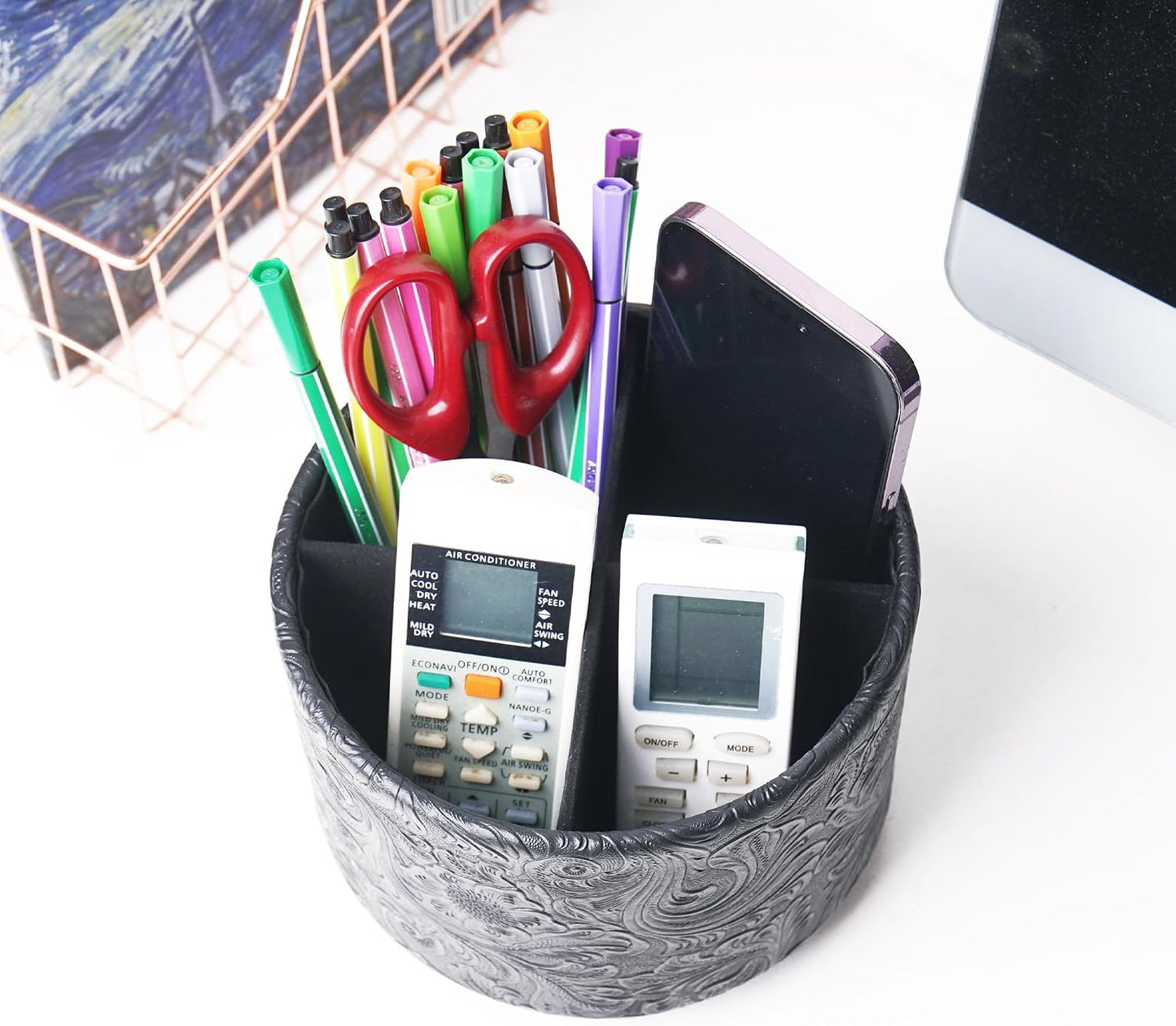 Remote Control Holder / 1-carved Black / 360 Degree Rotation