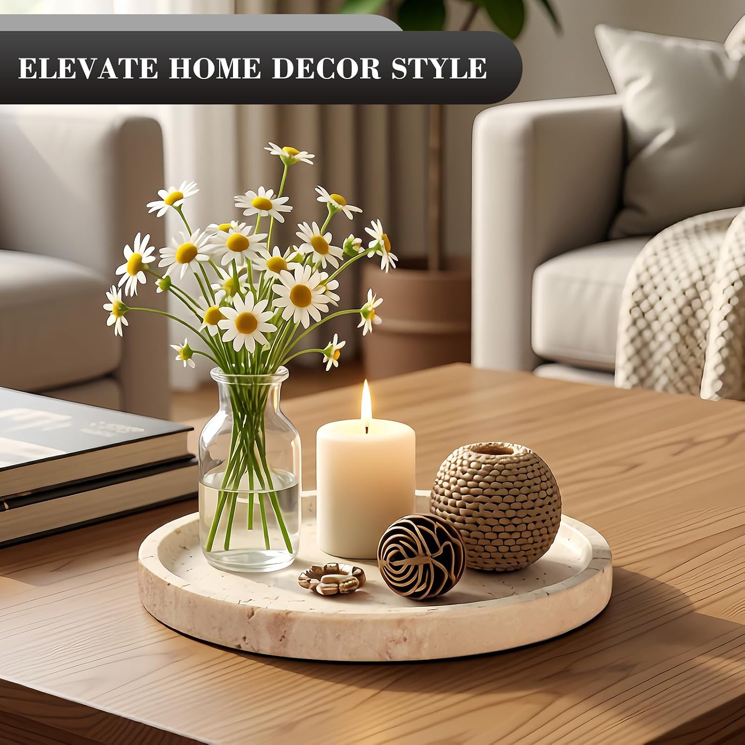 Natural Round Marble Tray / Beige