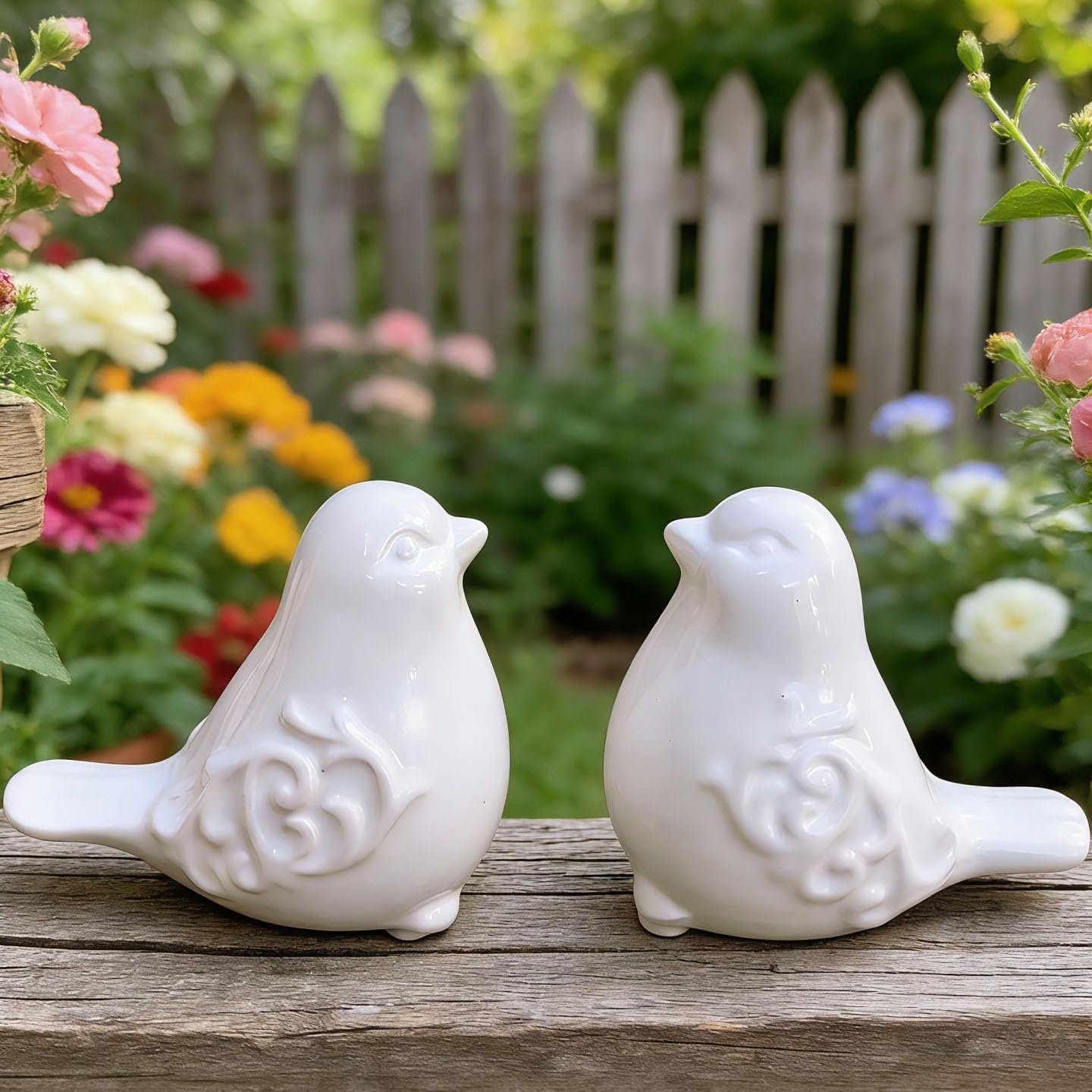Ceramic Bird Figurines Decorative Bird Ornaments Statue / White / Set of 2