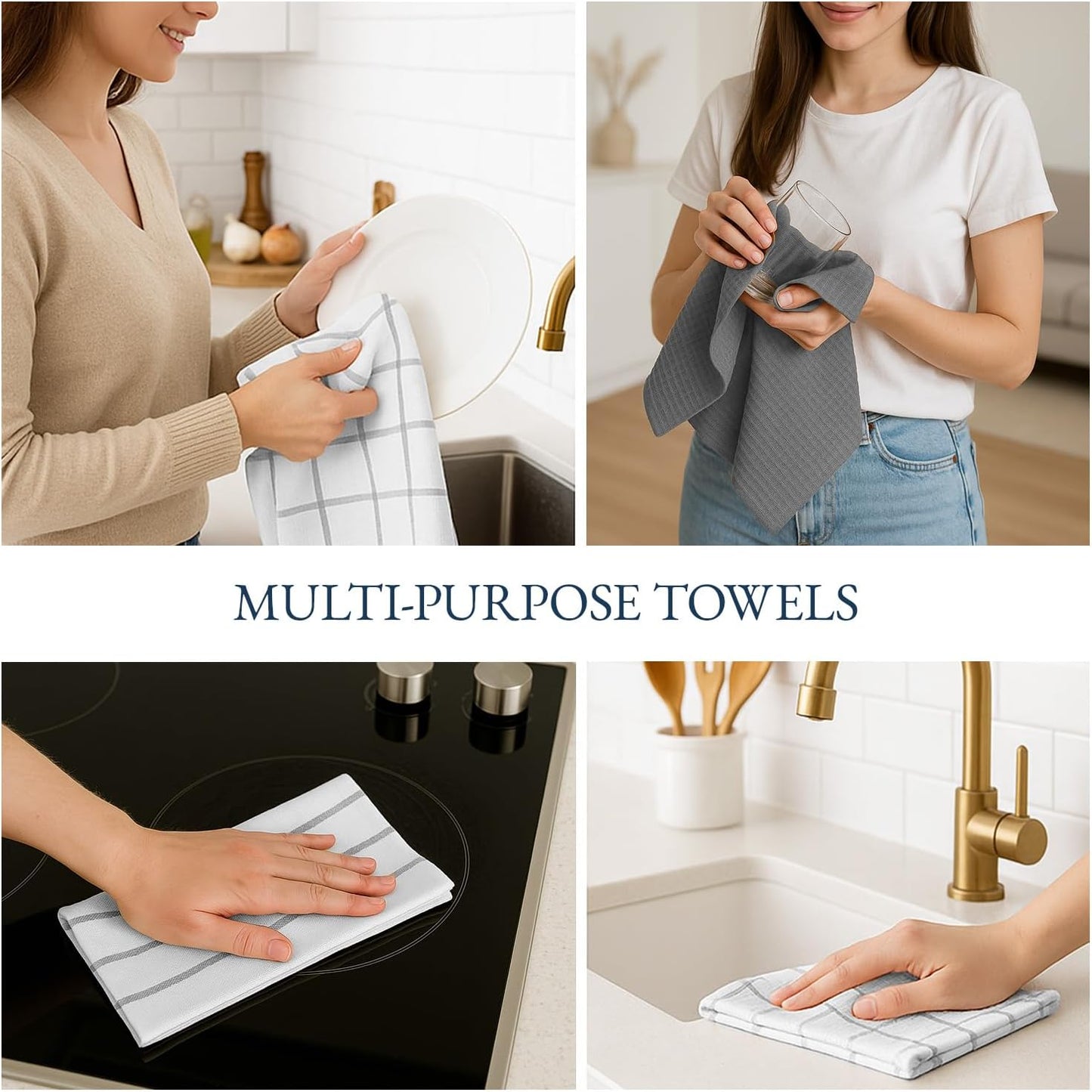 LANE LINEN Kitchen Towels & Dishcloths Set of 12-100% Cotton, Quick-Drying 18” x 28” Absorbent Dish & Tea Towels, Soft