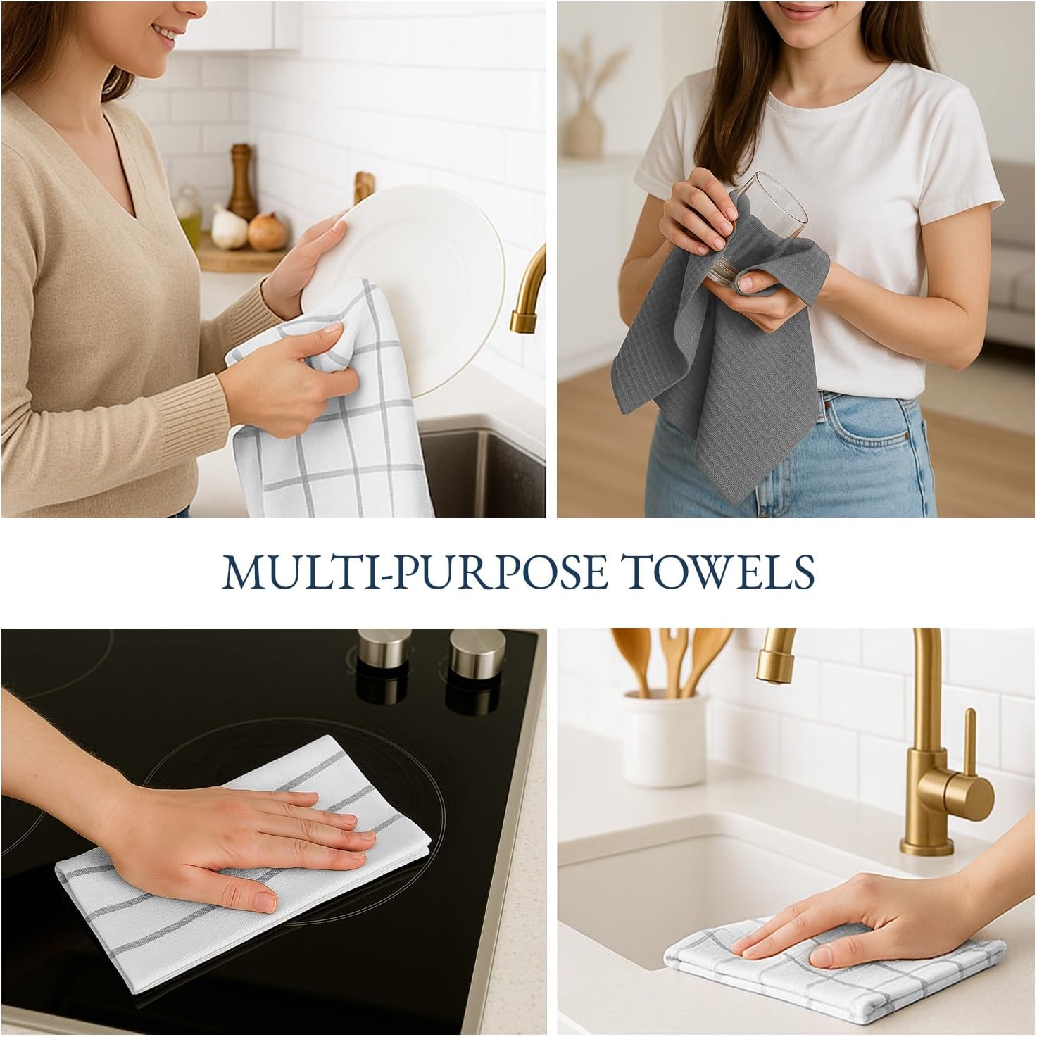 LANE LINEN Kitchen Towels & Dishcloths Set of 12-100% Cotton, Quick-Drying 18” x 28” Absorbent Dish & Tea Towels, Soft