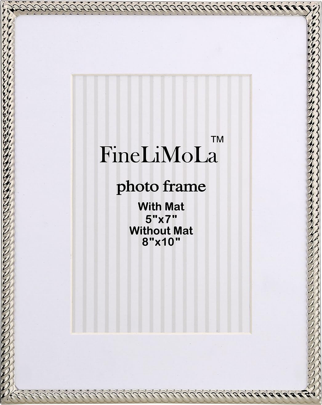 Silver 8x10'' Rope Design Metal Picture Frames 2 Pack with Acid Free Mat for 5x7'',Silver Photo Frame 7x5'',Hi Quality