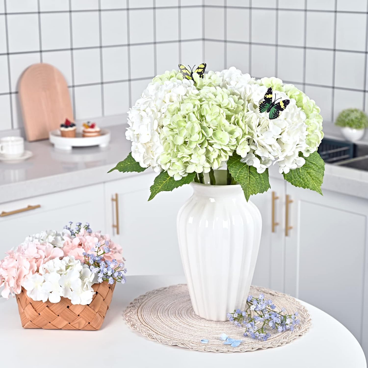 Full Latex Faux Hydrangea Flowers / Green / Set of 3