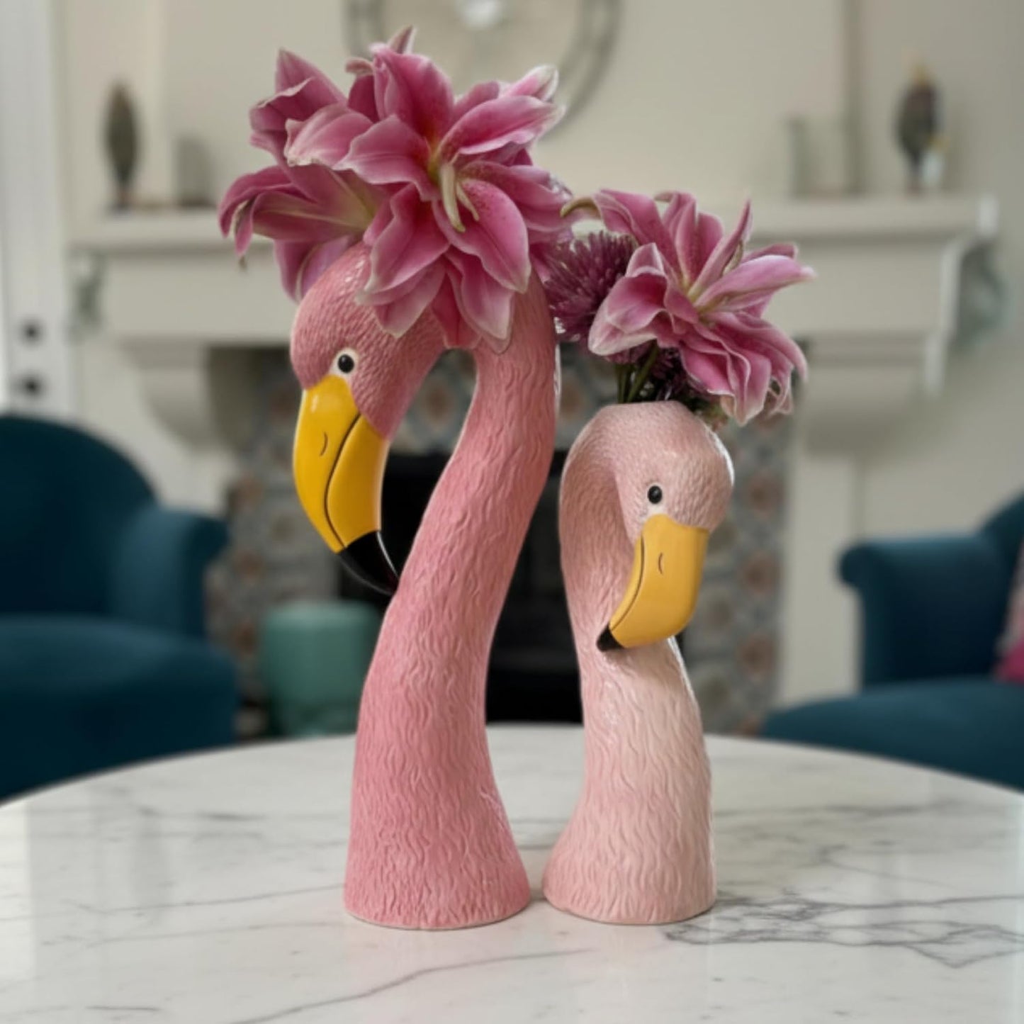 Ceramic Flamingo Vase Medium 10.5" Light Pastel / Pink