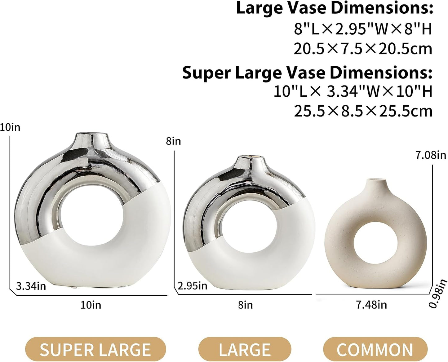 Ceramic Donut Vase / White & Silver / Large