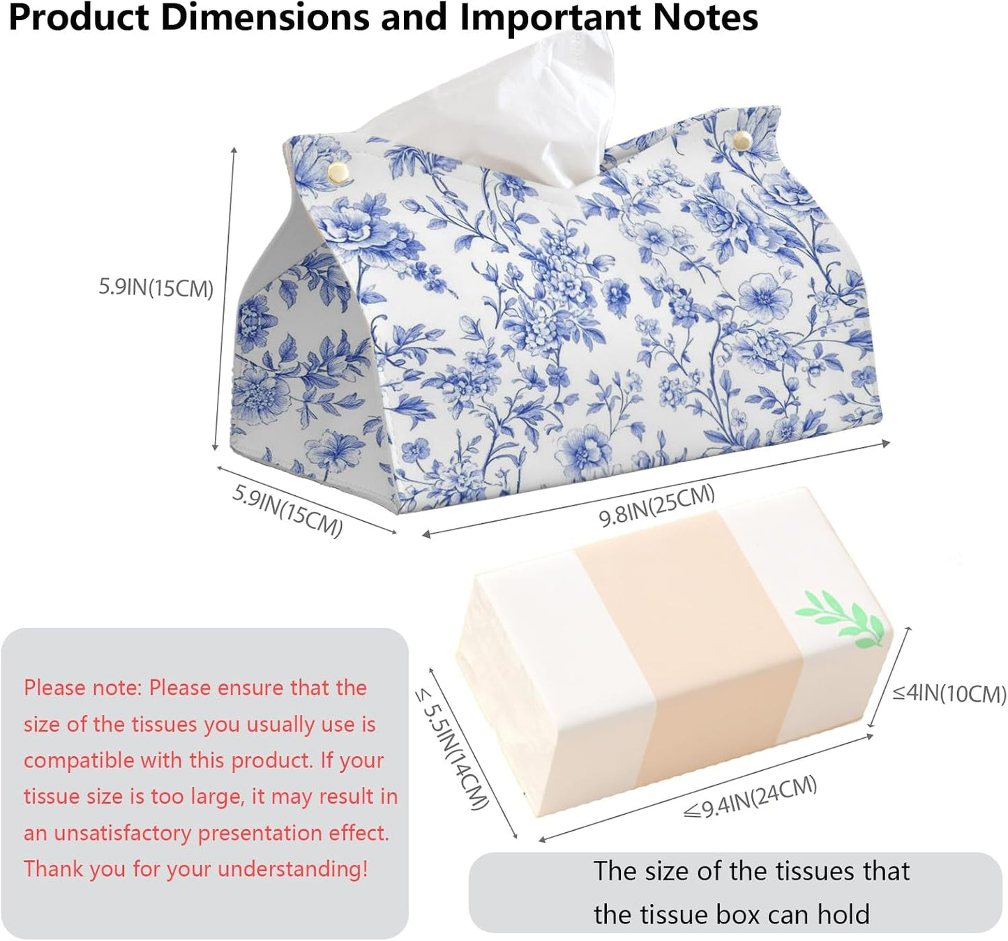 Tissue Box Cover Rectangle / Light Blue Chinoiserie