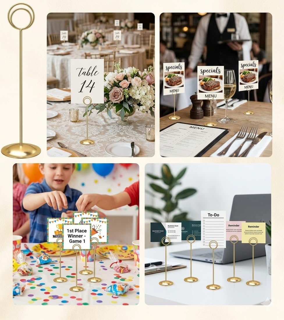 HOHIYA 12 Pack 12" Gold Table Number Holders for Weddings & Events | Elegant gold stands display table numbers, menus