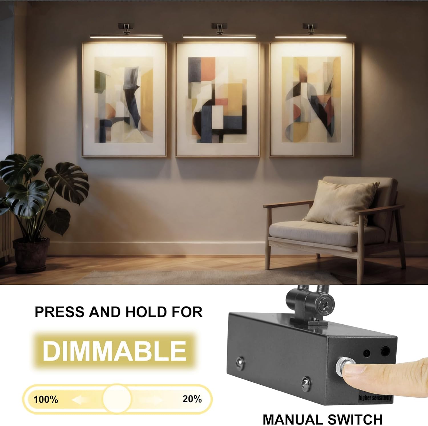 Yuichoy 2 Pack Picture Lights for Wall Battery Operated, 16 inch Wireless Art Lighting for Painting, 6 Colors Picture
