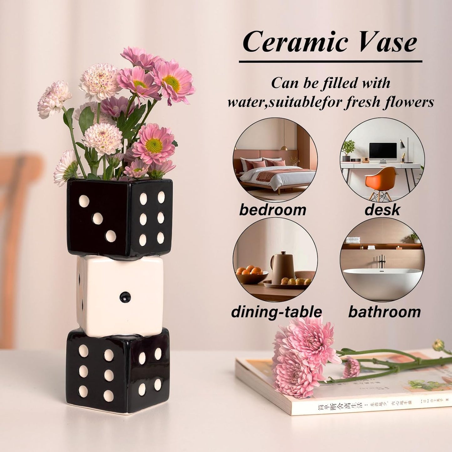 Unique Handmade Dice Vase / Black and White Dice Vase