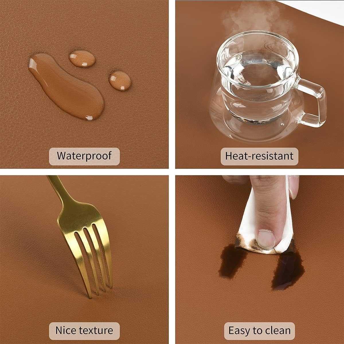 Faux Leather Placemats Set of 8, Wipeable & Washable Table Mats | Waterproof, Heat-Resistant & Easy to Clean Round