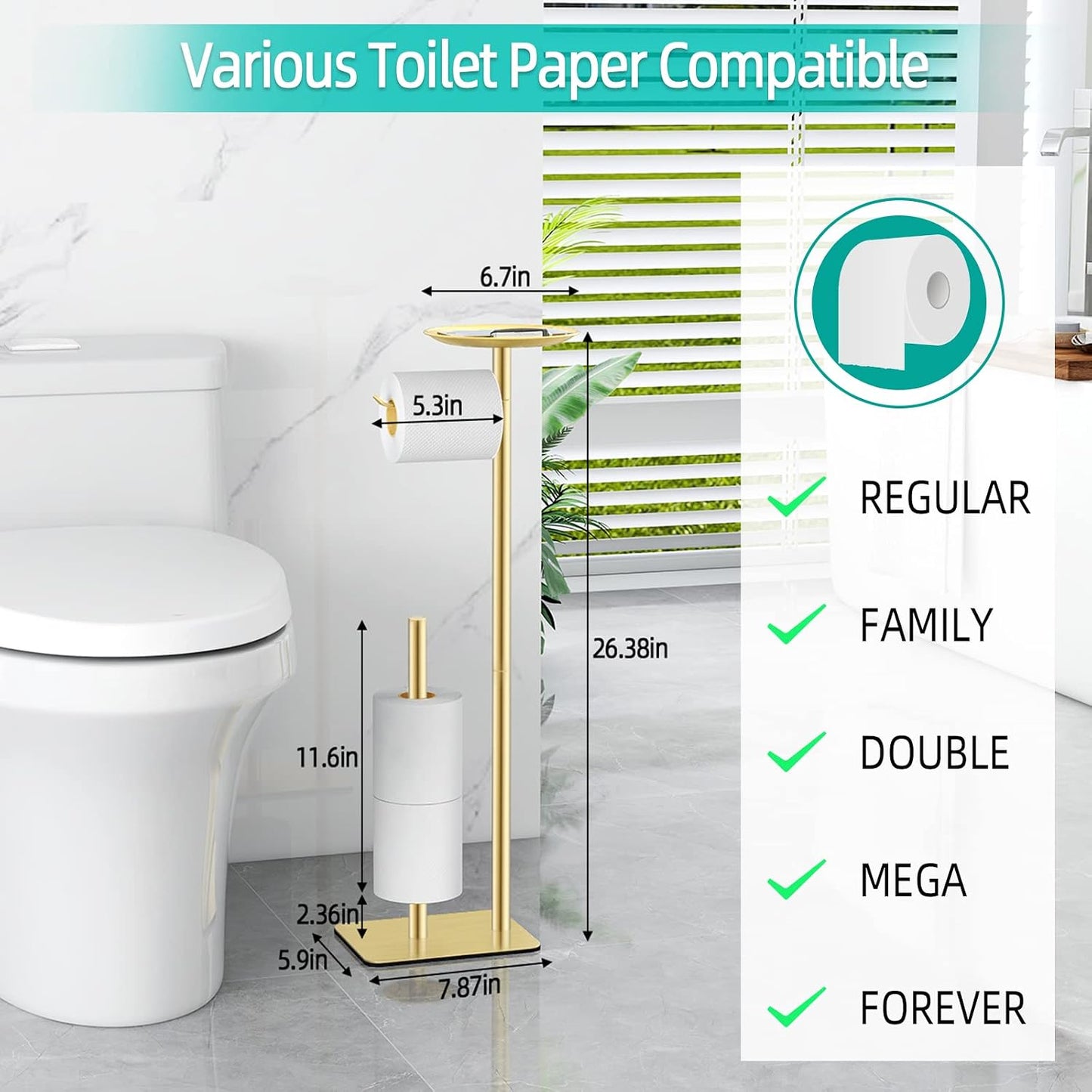 FEILERN Toilet Paper Holder Stand for Bathroom Floor Standing Toilet Roll Dispenser Storages 4 Reserve Rolls, with Top