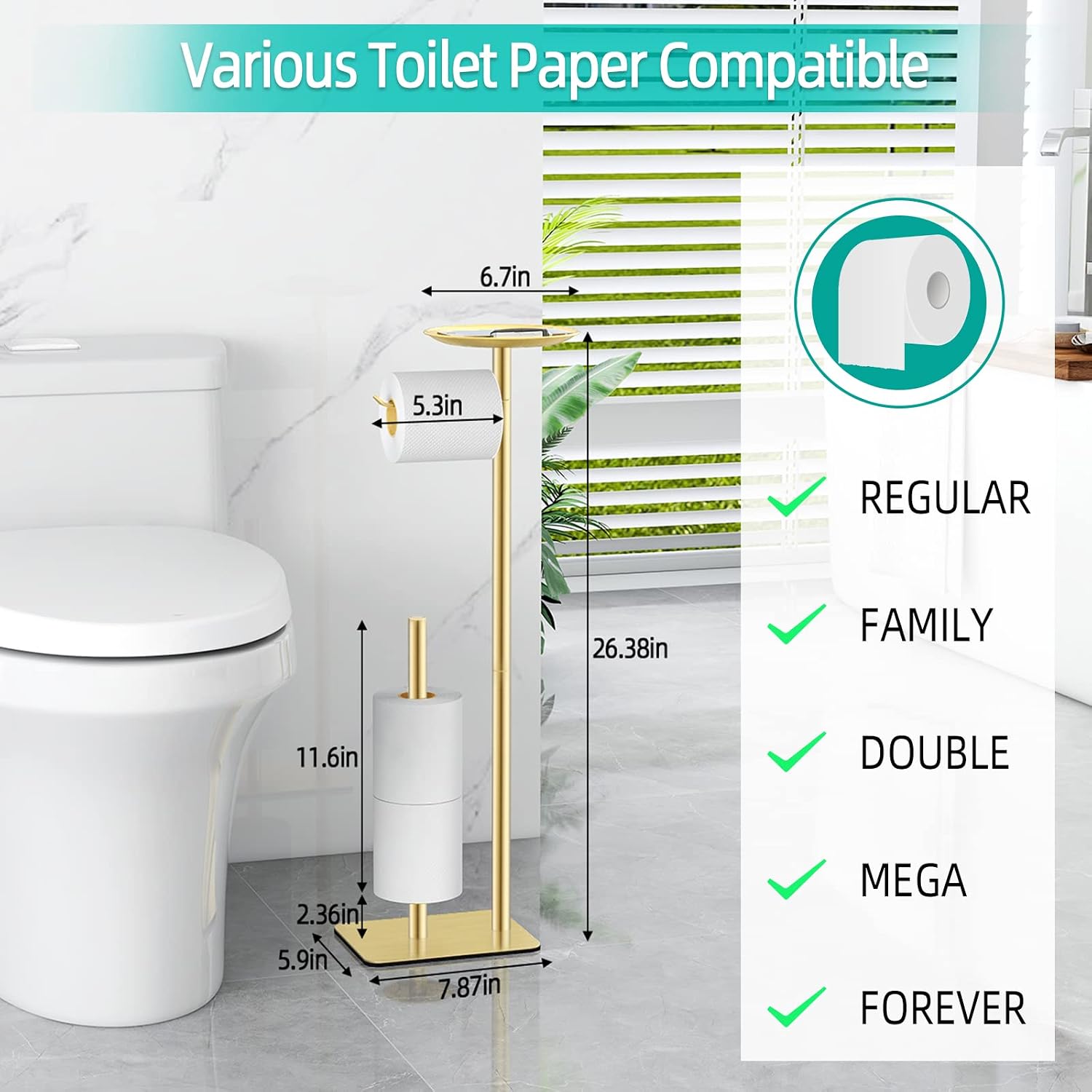 FEILERN Toilet Paper Holder Stand for Bathroom Floor Standing Toilet Roll Dispenser Storages 4 Reserve Rolls, with Top