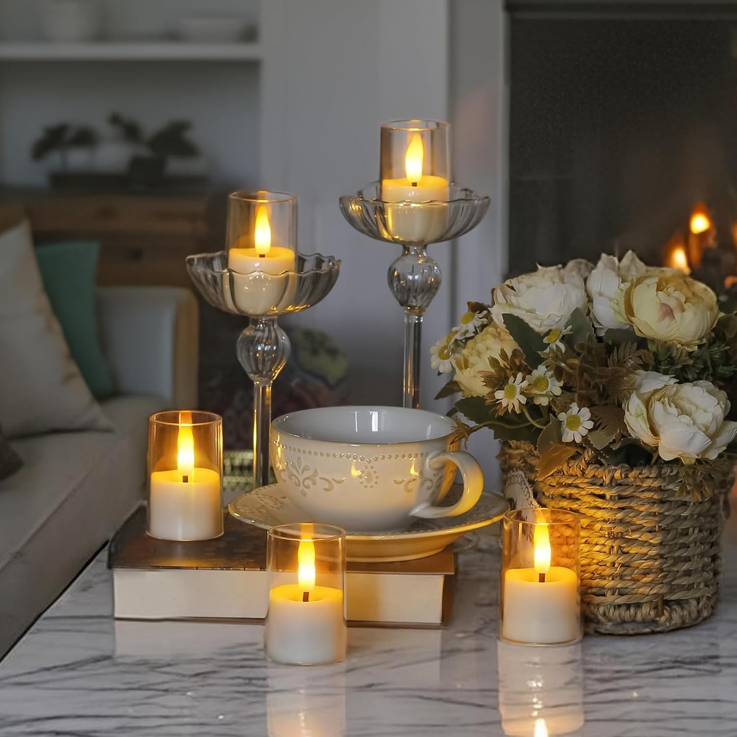 Rechargeable Acrylic Flameless Votive Candles with Timer & Remote Control, 1.7" x2.5" Flickering LED Warm Glow Tealight