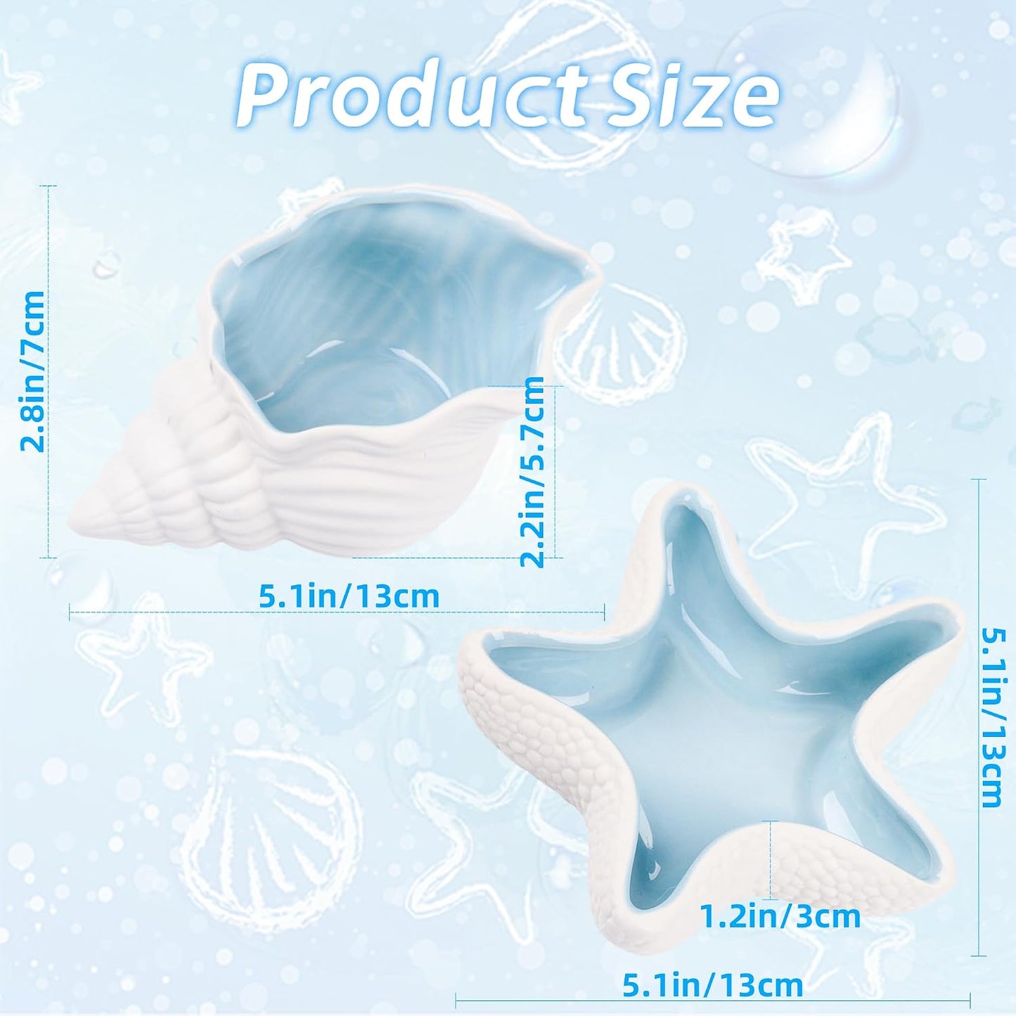 Ocean Ceramic Jewelry Tray / Starfish&conch / Set of 2