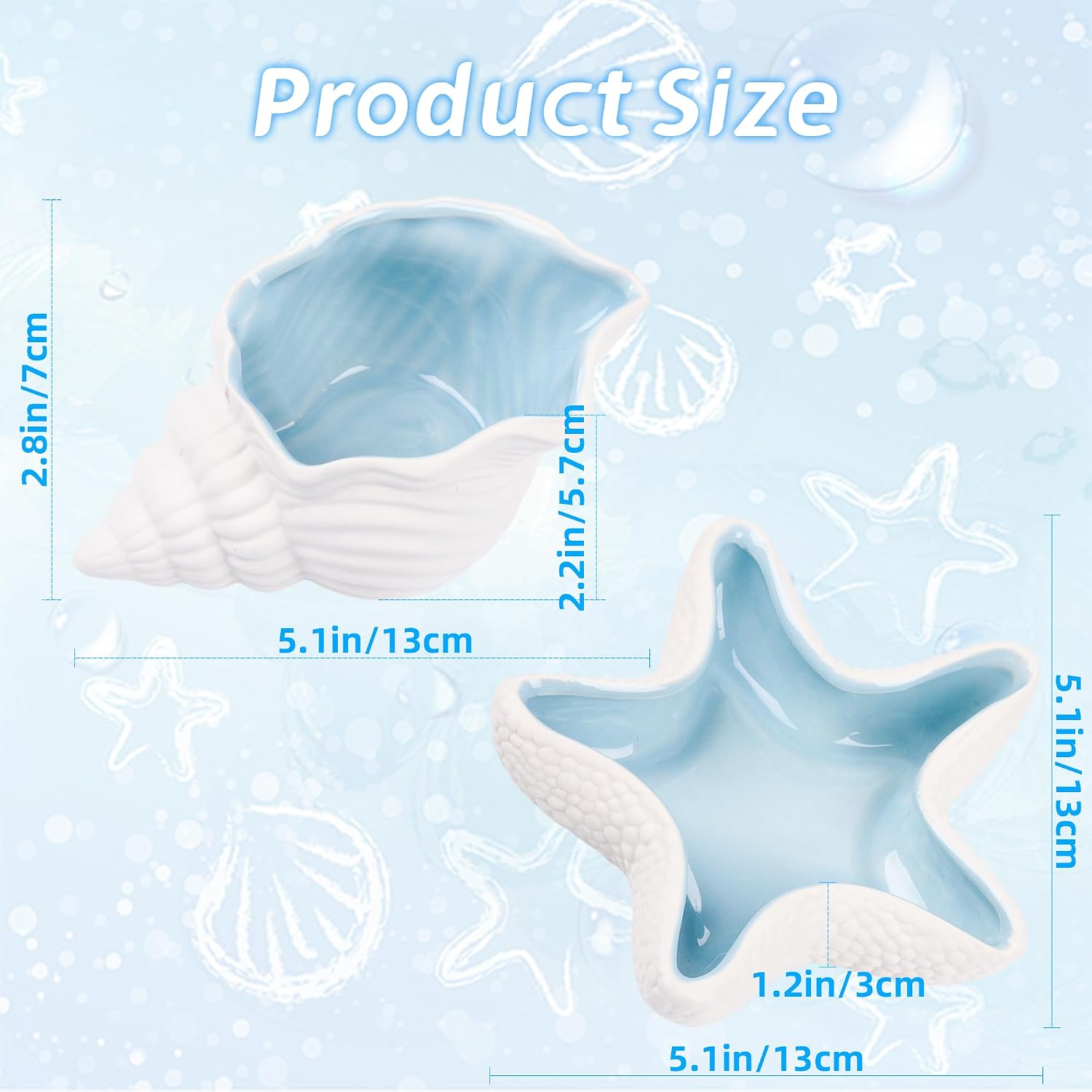 Ocean Ceramic Jewelry Tray / Starfish&conch / Set of 2