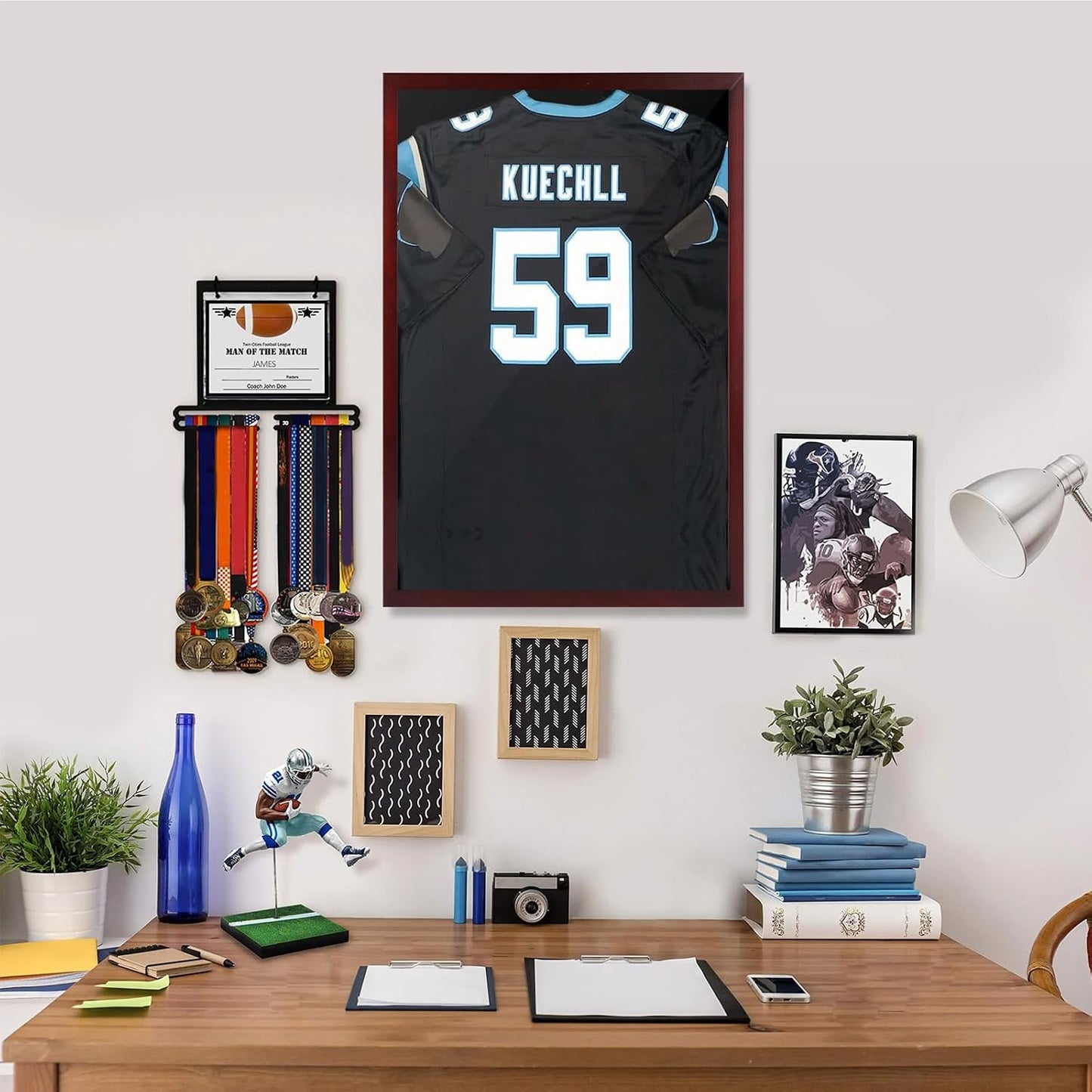 1DOT2 Jersey Frame Display Case 20x30 Large Shadow Box, Cherry Red | Grade A Natural Pine Wood, HD Acrylic, 1 Inch