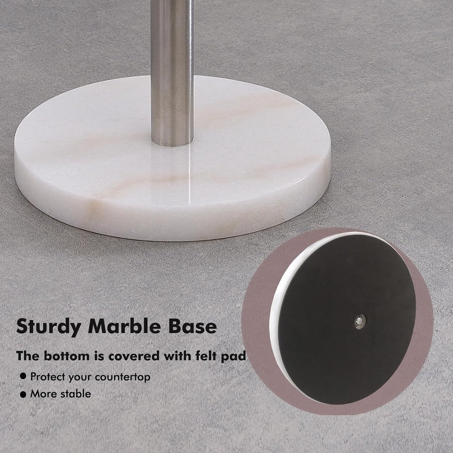 Exilon Paper Towel Holder Countertop with Heavy Marble Base, Standing Paper Towel Roll Holder for Kitchen Bathroom