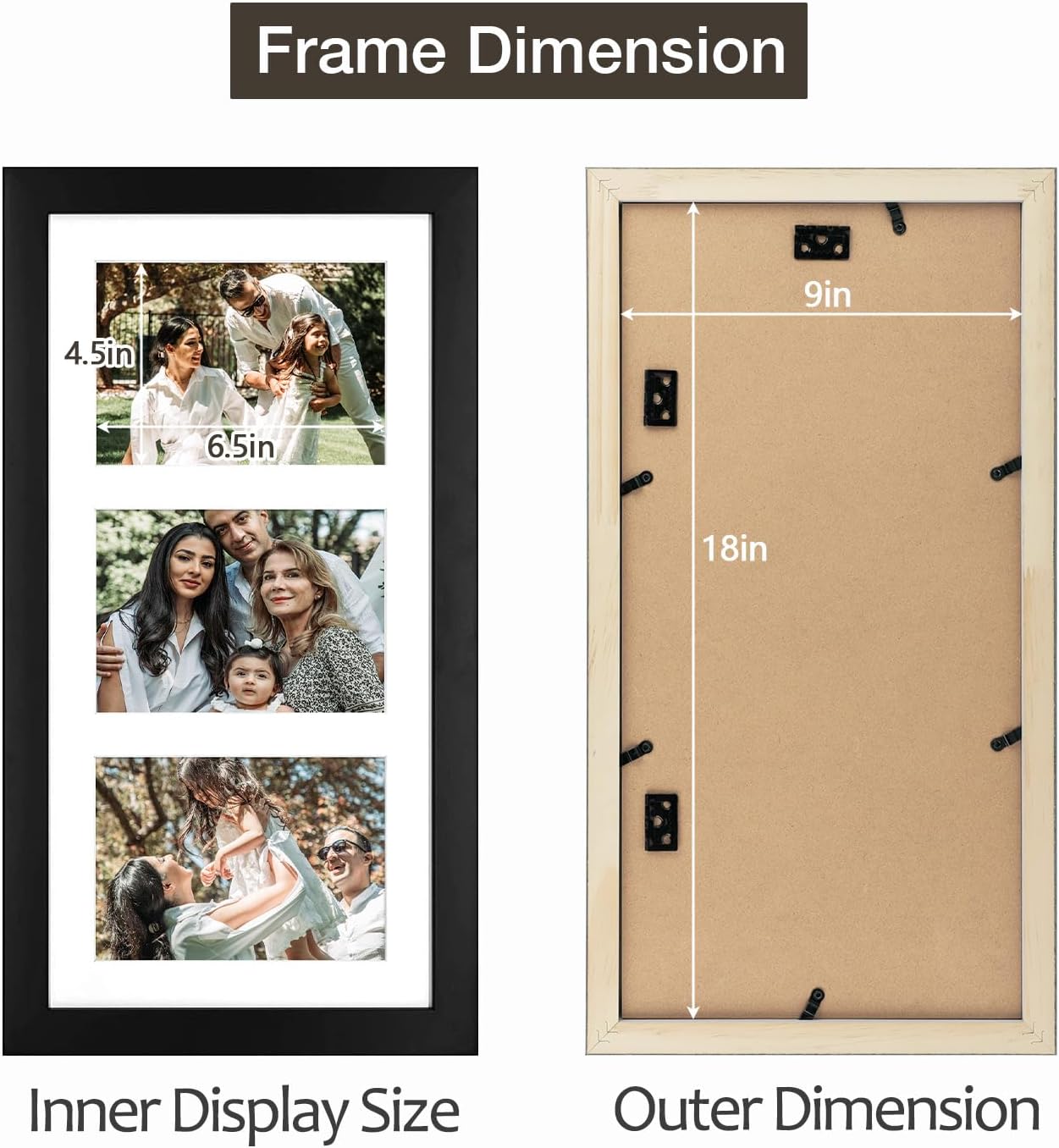 Golden State Art 9x18 Black Wood Frame - for Three 5x7 Pictures, 10 Pack | Matted to 3 5x7 Picture,Solid Wood Collage