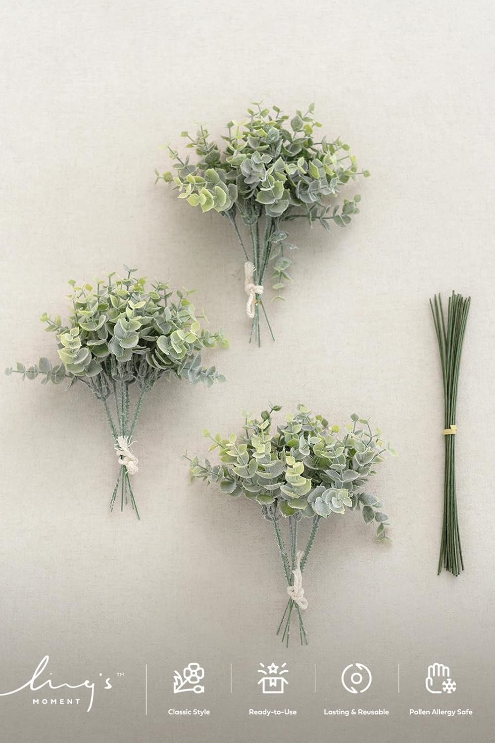 Artificial Plants Eucalyptus Leaves Branches / Grn- Dusty / Set of 18