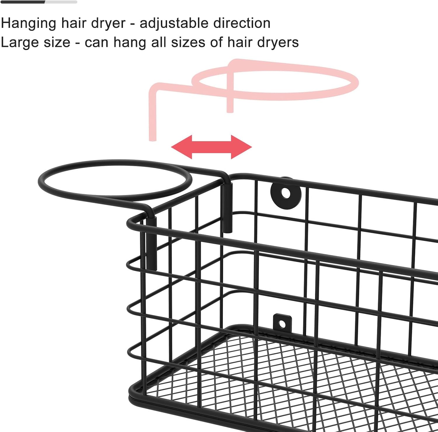 Wall-Mounted Hair Dryer Holder Styling Tool Organizer 4-Shelf Storage Wire Basket with Hook Heat Safe Rack for