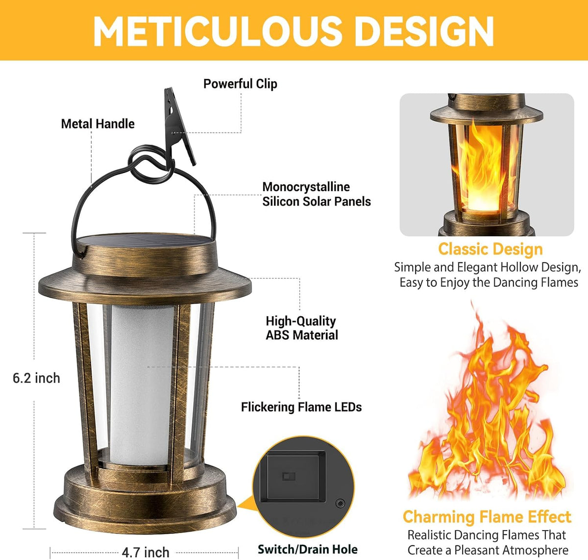 Solar Lanterns Outdoor Waterproof, Upgraded Flickering Flame Solar Lights Outdoor, Solar Powered Lanterns Decorative