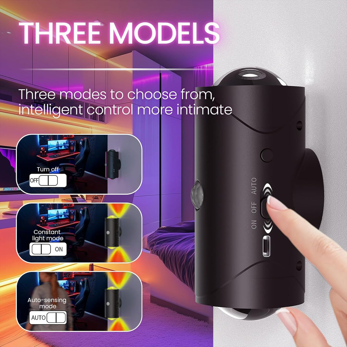 Rechargeable Motion Sensor Night Light, Magnetic RGB Wall Sconces 2 Pack | 7 Color Motion Sensor Light Indoor, 1500mAh