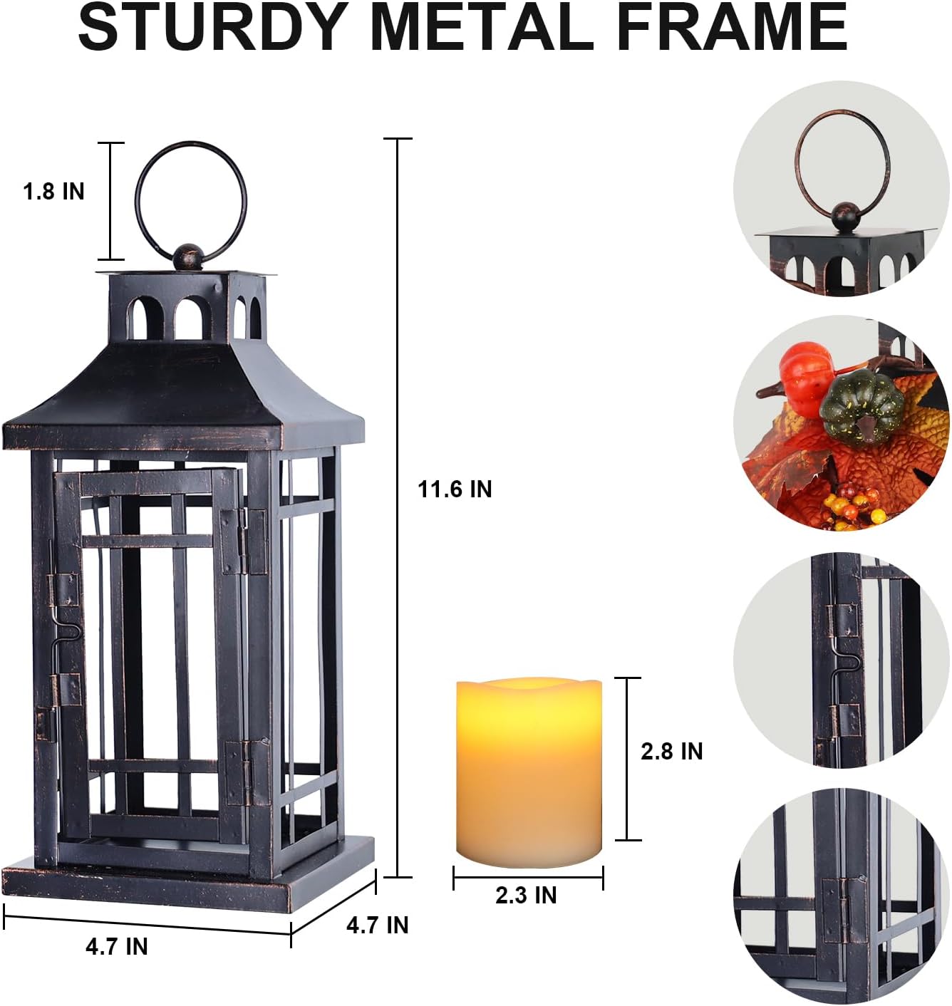 Set of 2 Fall LED Candle Lantern Decorative Indoor & Outdoor, 11" Fall Hanging Lanterns with LED Candles, Metal Outdoor