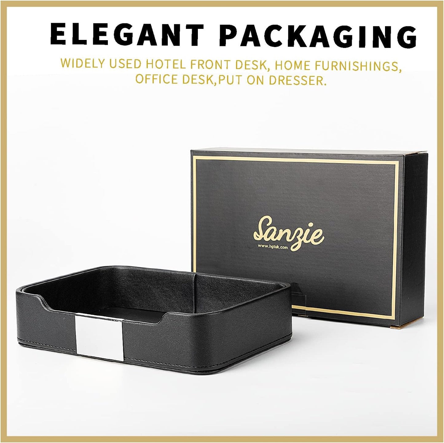 Leather Tray Organizer Valet Tray Key Tray for Entryway Table Desktop / 9 x 6.2 x 2.2 / Black